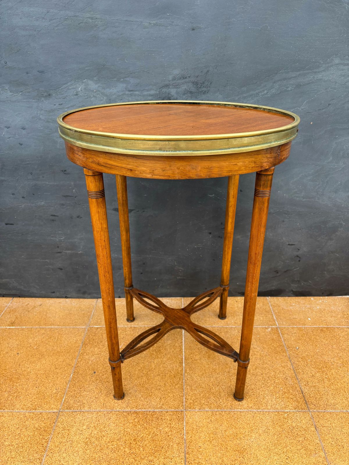 French Louis XVI Style Gueridon Table With Brass Gallery, 1930s photo for sale