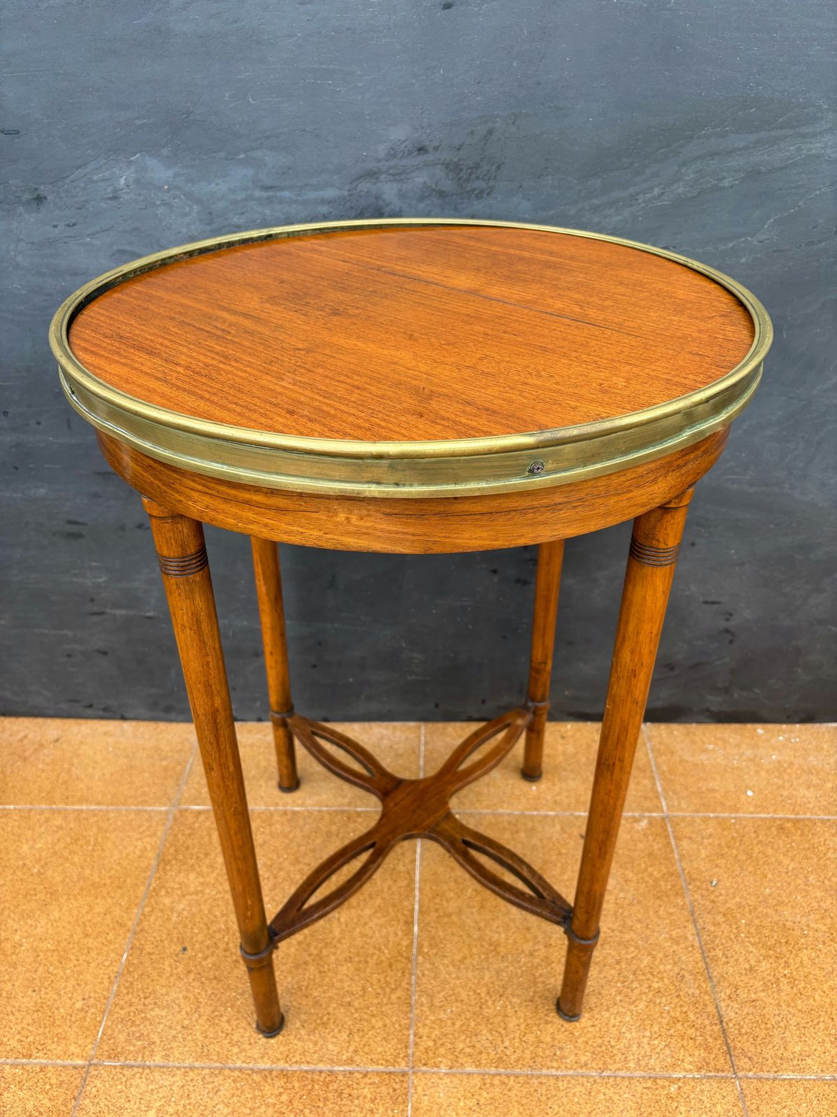 French Louis XVI Style Gueridon Table With Brass Gallery, 1930s photo vinterior