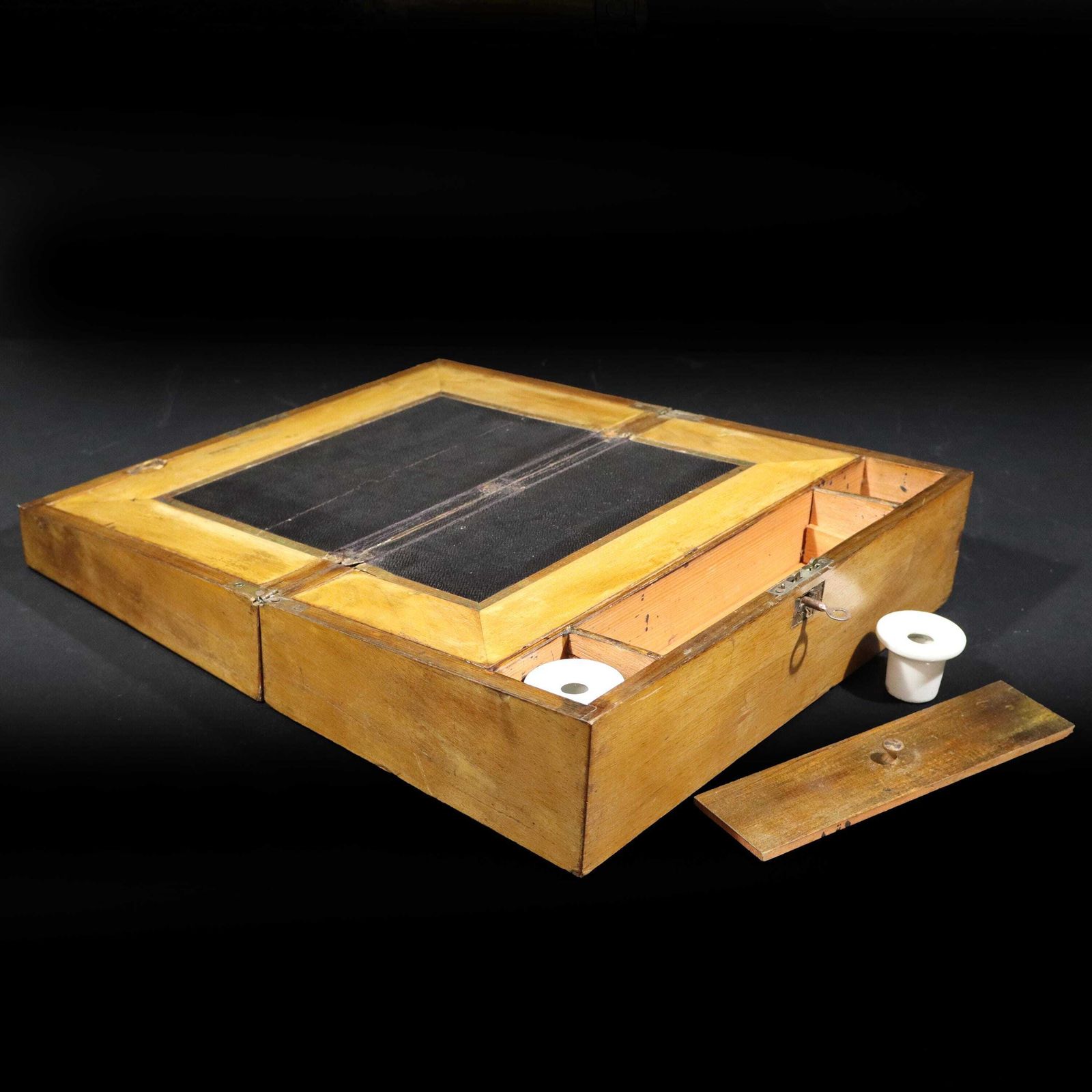 Antique French Wooden Portable Desk Writing Slope Box With Inkpots