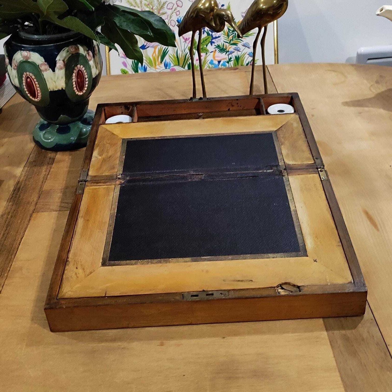 Antique French Wooden Portable Desk Writing Slope Box With Inkpots photo furniture