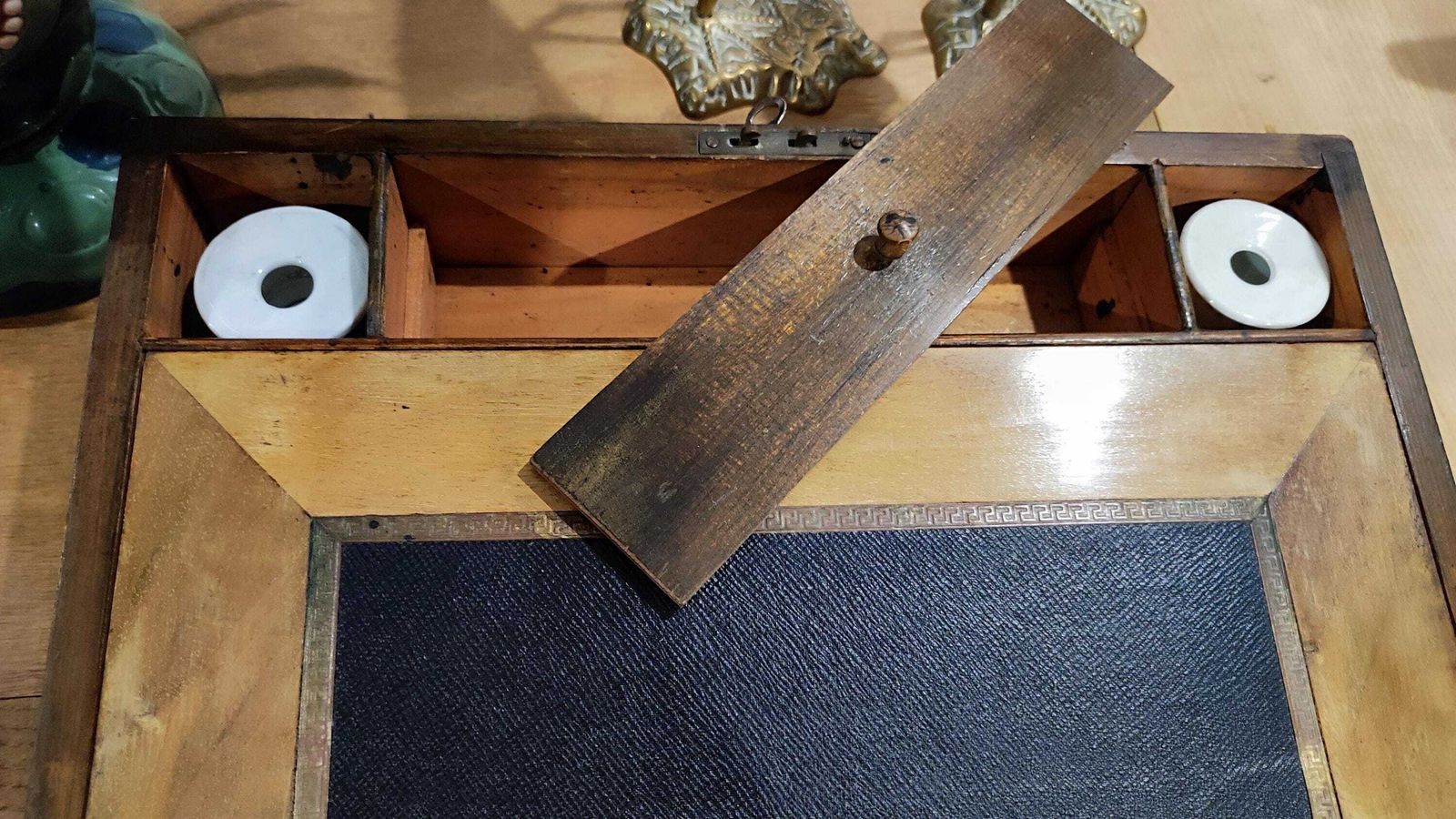 Antique French Wooden Portable Desk Writing Slope Box With Inkpots photo buy
