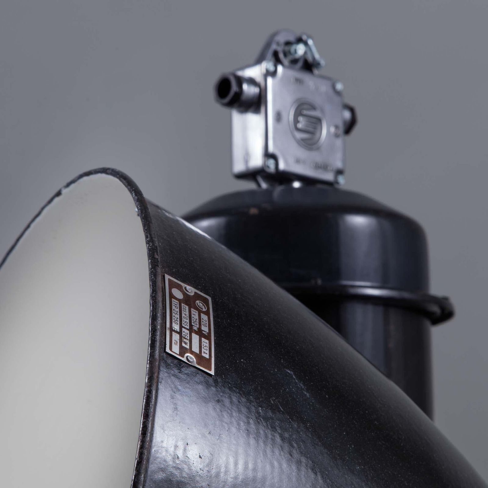 Large Industrial Black Enamel Pendant By Elektrosvit, Czechoslovakia, 1960s photo furniture