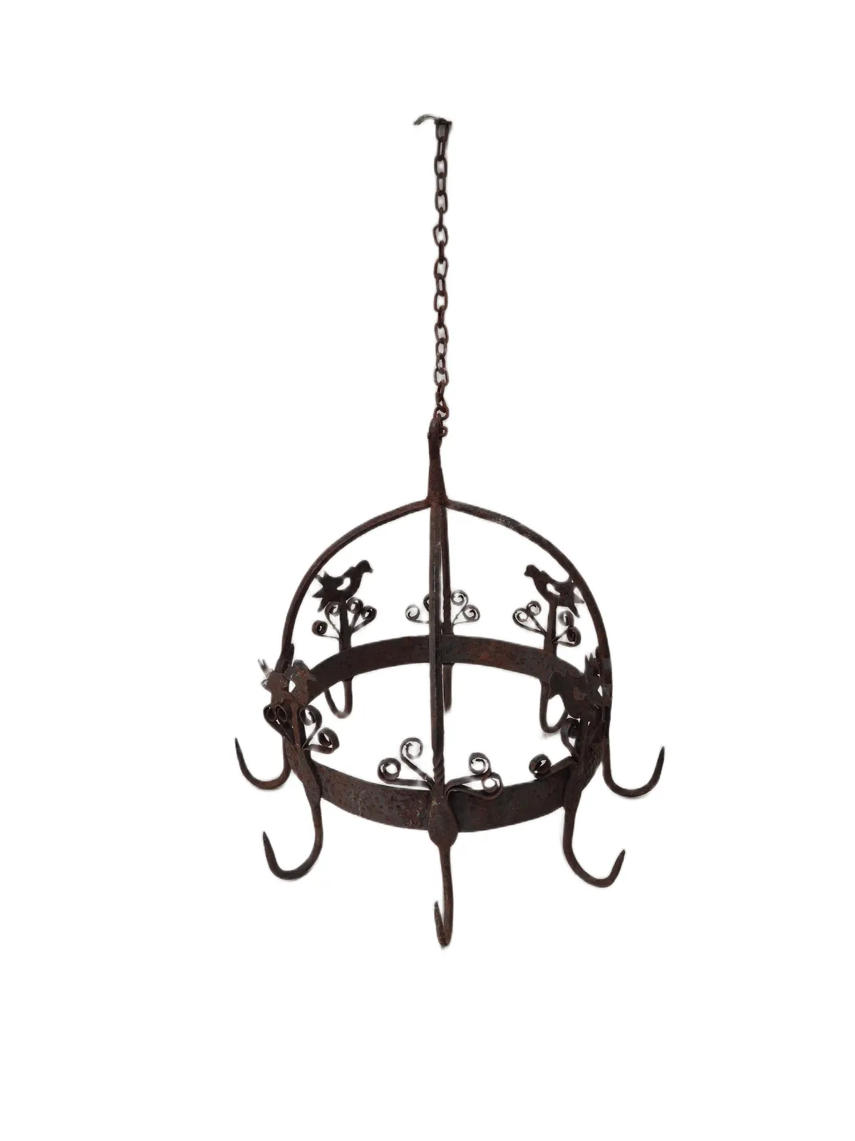 Antique French Heavy Wrought Iron Crown Pan Hanger Or Game Hanger With 8 Hooks photo Home Decor
