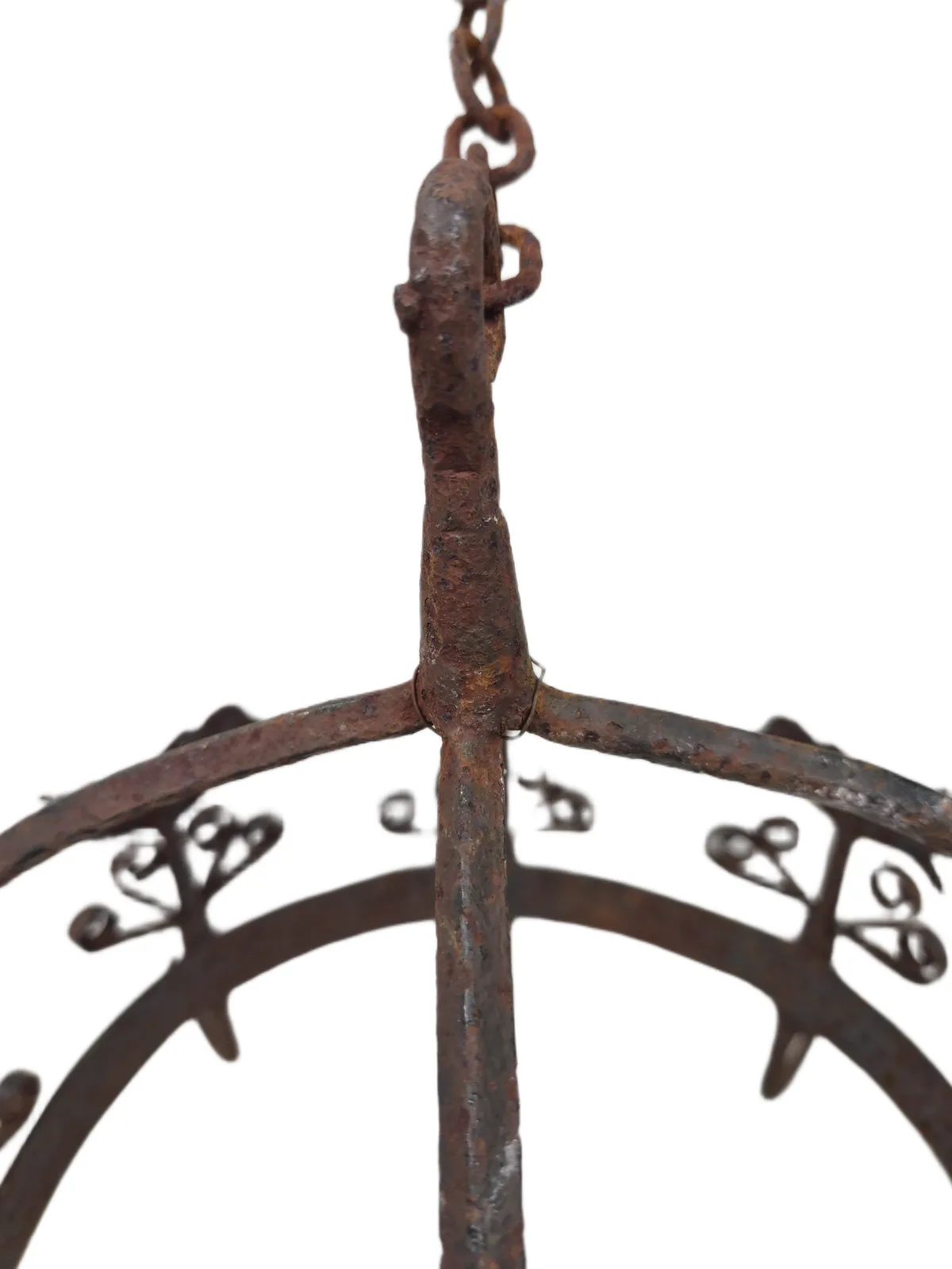 Home Decor Antique French Heavy Wrought Iron Crown Pan Hanger Or Game Hanger With 8 Hooks photo