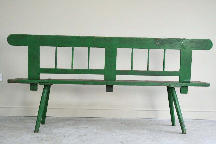 Green Painted European Bench, 1800s photo vintage