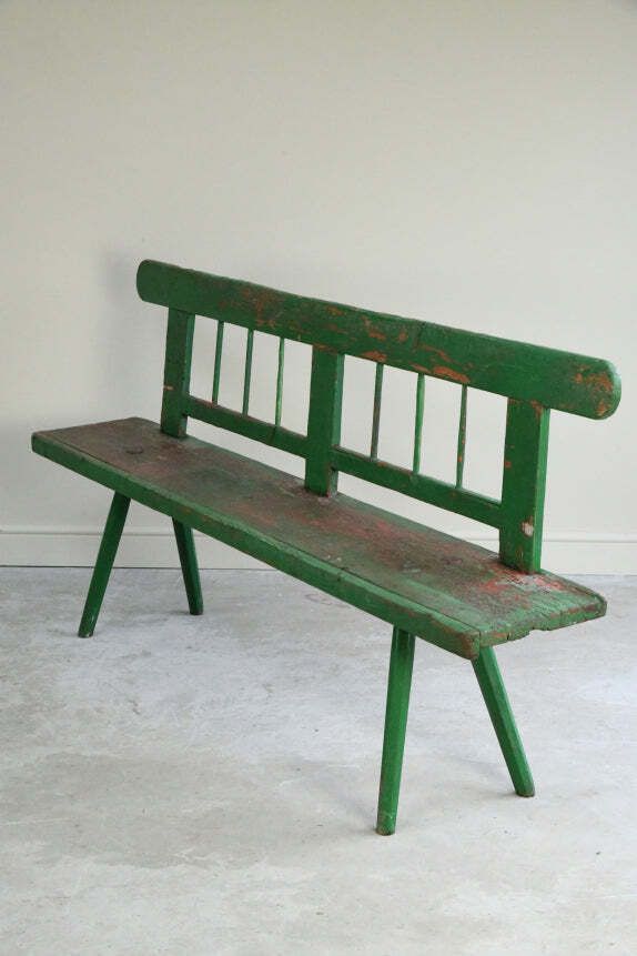 Furniture Green Painted European Bench, 1800s photo