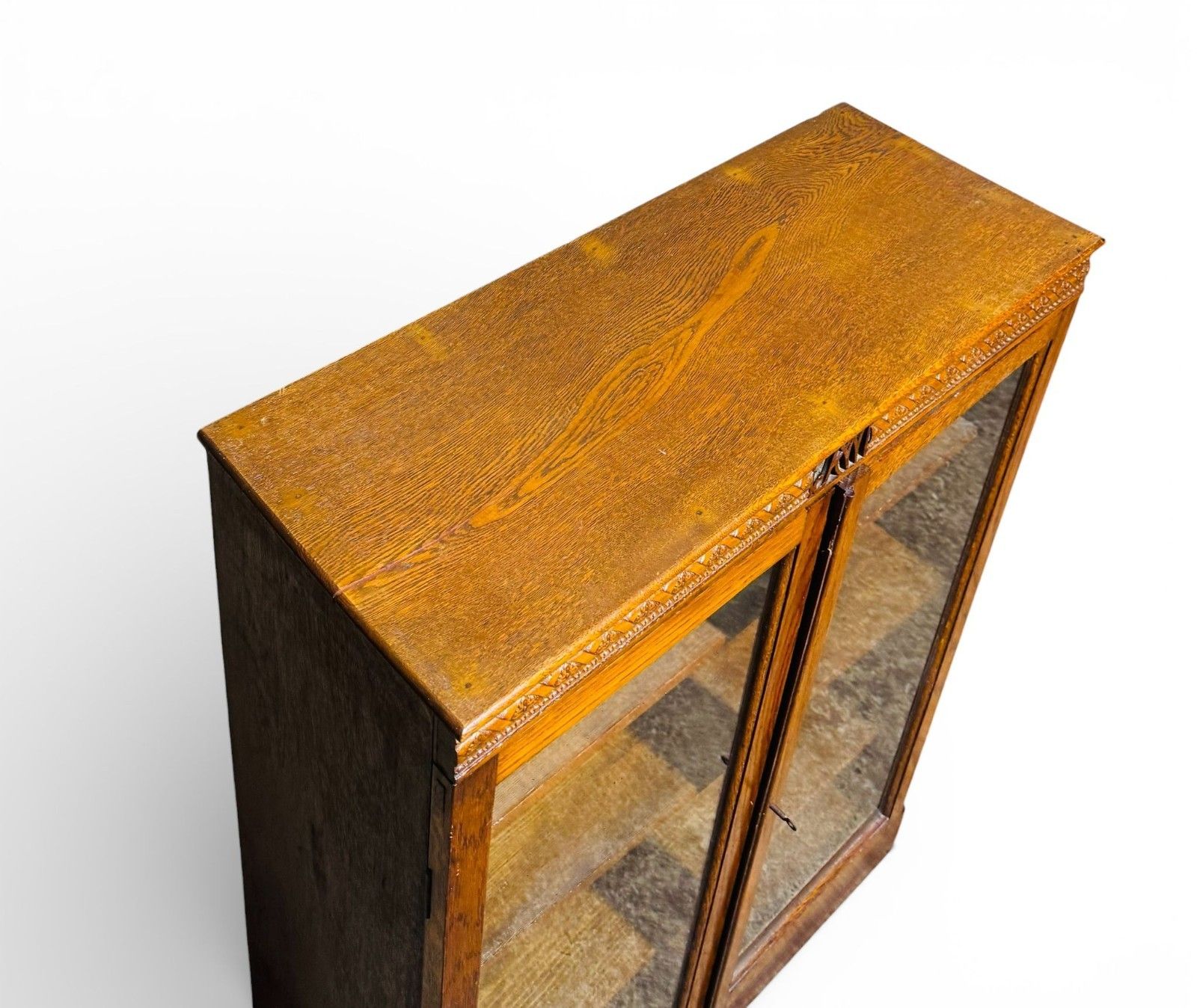 photo furniture Antique Carved Oak Bookcase Initialed R.M C 1900 Rare Adjustable Shelves