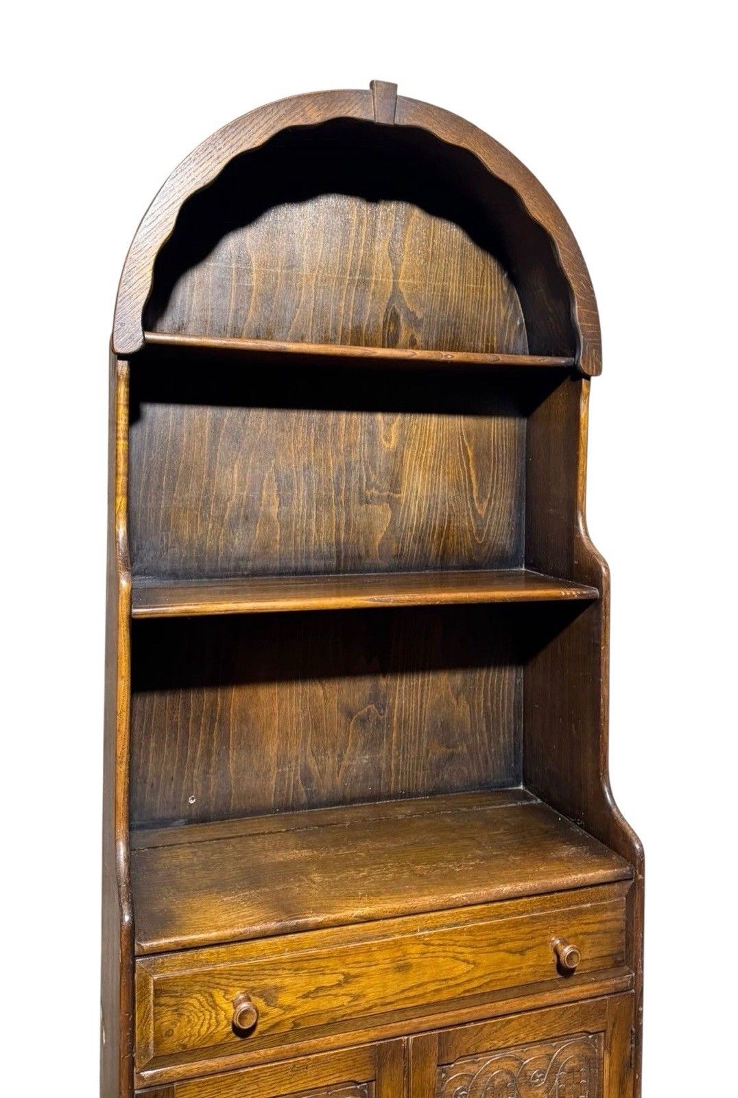 Antique Oak Waterfall Bookcase Carved Oak C1940s Dome Top photo vintage