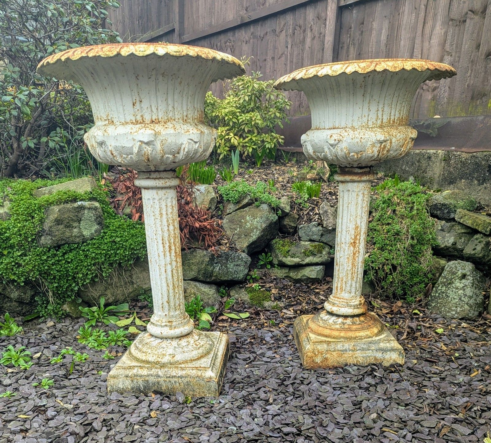 19th Century Unusual Cast Iron Campana Urn Jardinieres Delivery  Available 0265. photo Garden Decor