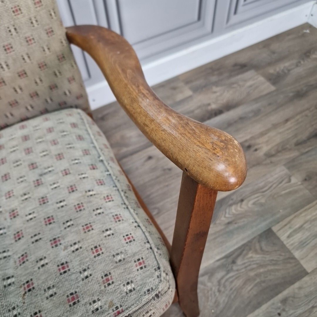 Retro Vintage Armchair Solid Wooden Easy Lounge Mid Century Art Deco Chair photo vintage