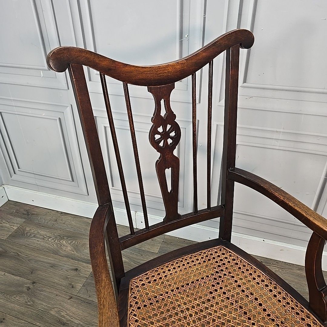 Antique Mahogany Elbow Chair Cane Seat Armchair – Georgian / Edwardian Style photo 170.0