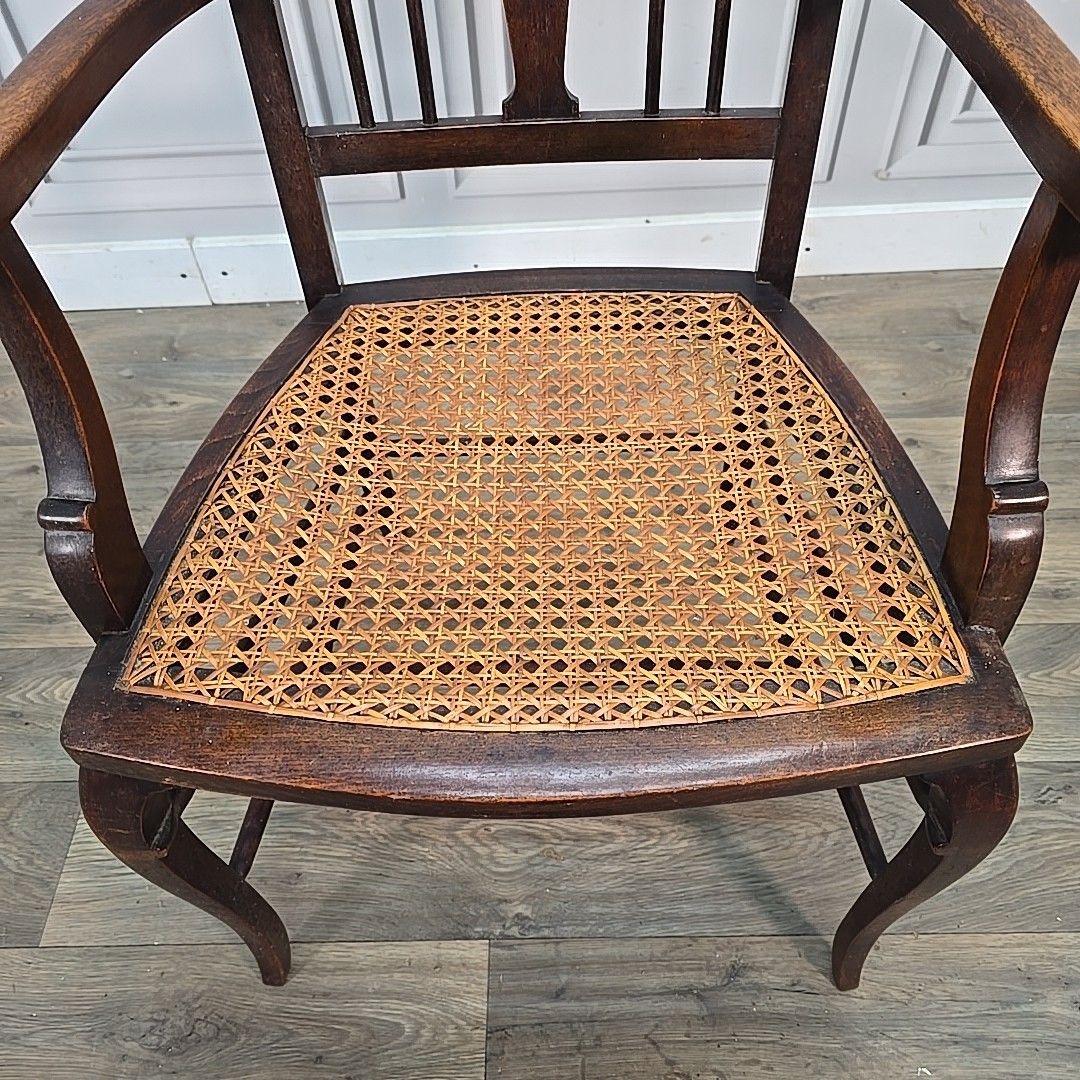 Antique Mahogany Elbow Chair Cane Seat Armchair – Georgian / Edwardian Style photo buy