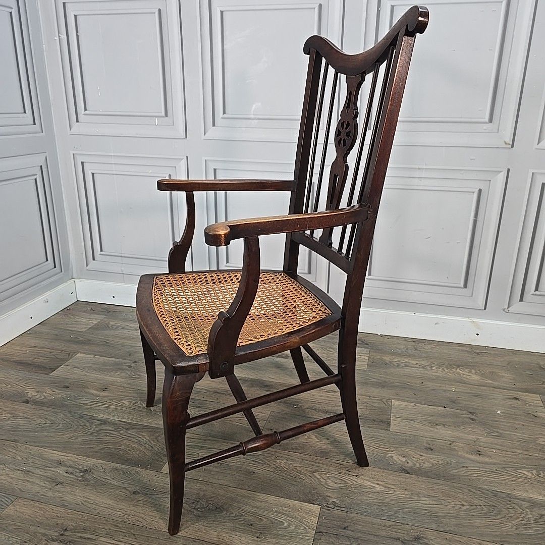 photo for sale Antique Mahogany Elbow Chair Cane Seat Armchair – Georgian / Edwardian Style
