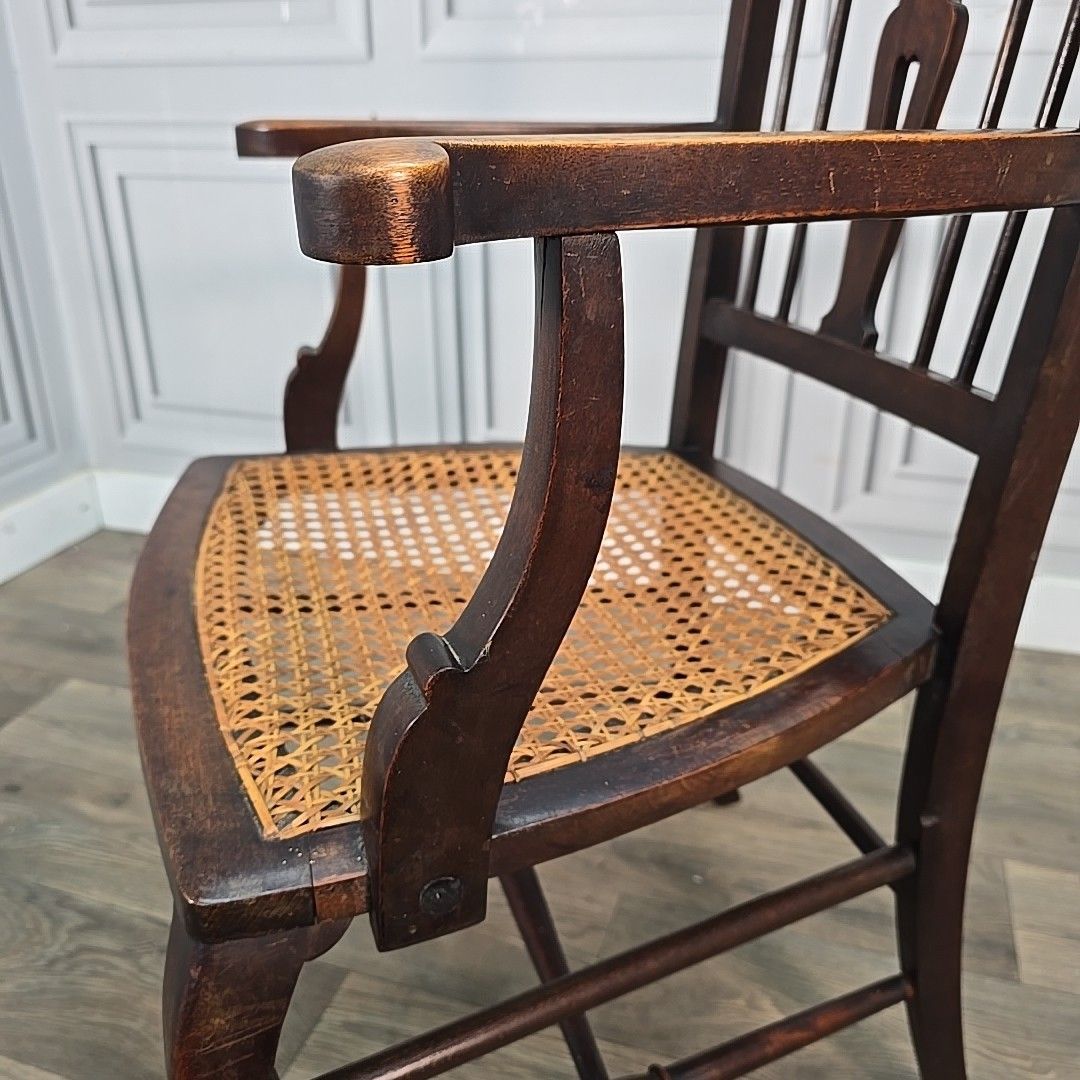 170.0 Antique Mahogany Elbow Chair Cane Seat Armchair – Georgian / Edwardian Style photo