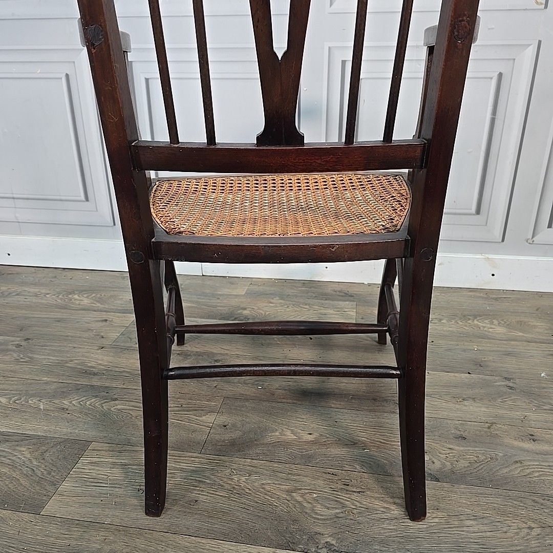 photo vintage Antique Mahogany Elbow Chair Cane Seat Armchair – Georgian / Edwardian Style