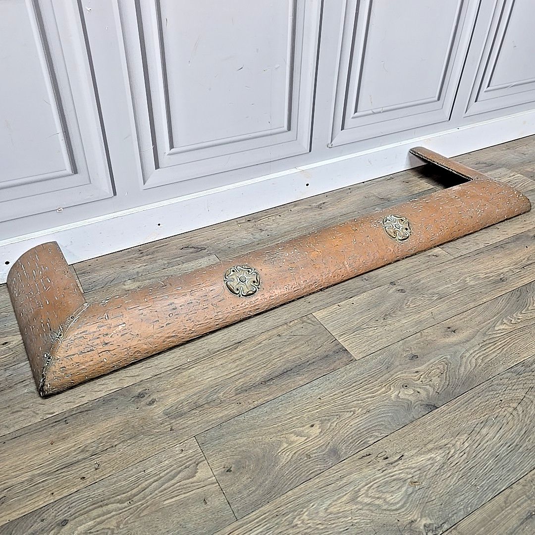 Antique Copper Fire Fender Arts & Crafts Hearth Kerb Rosette Decoration