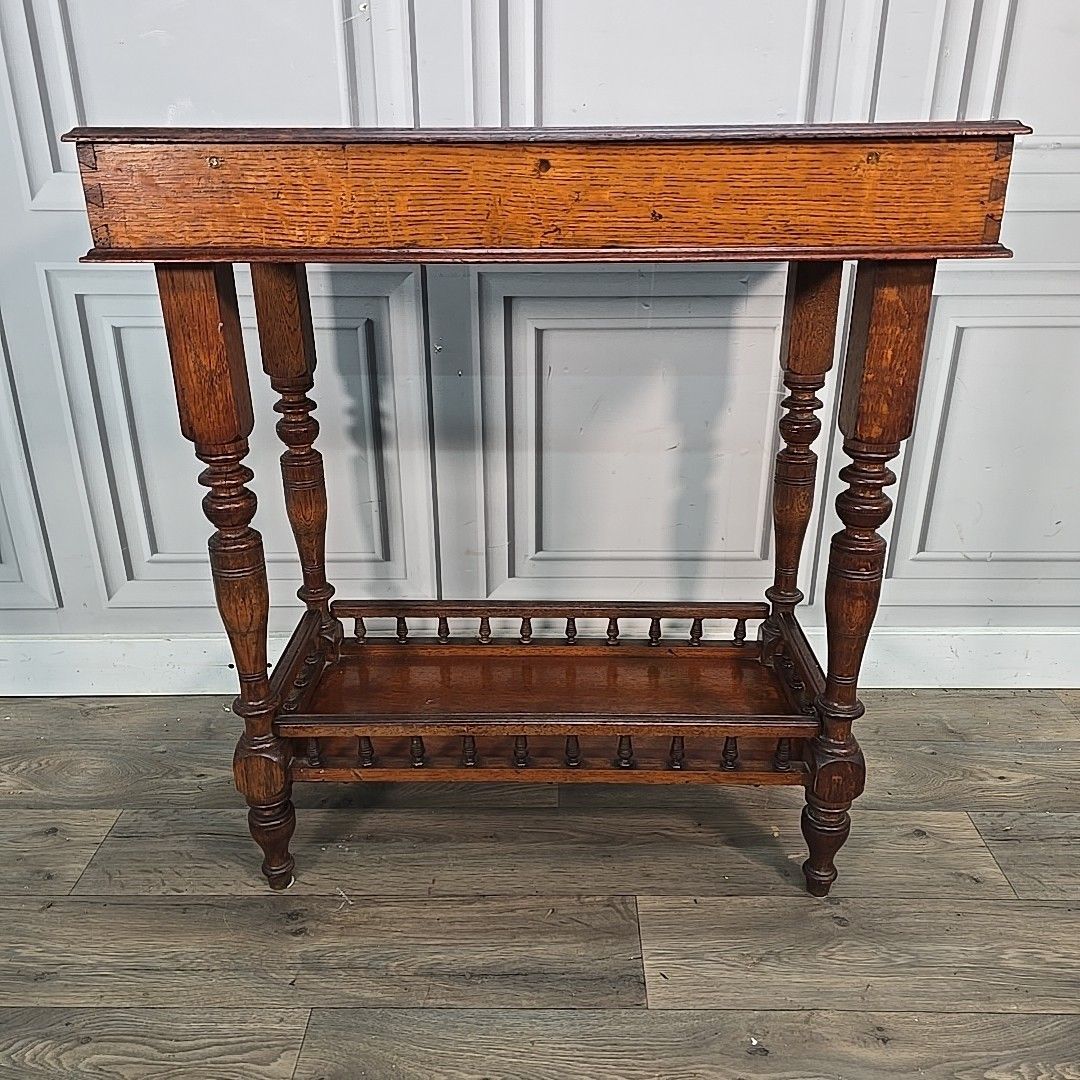 photo for sale Antique Marquetry Side Table Continental Inlaid Oak – Turned Legs Victorian