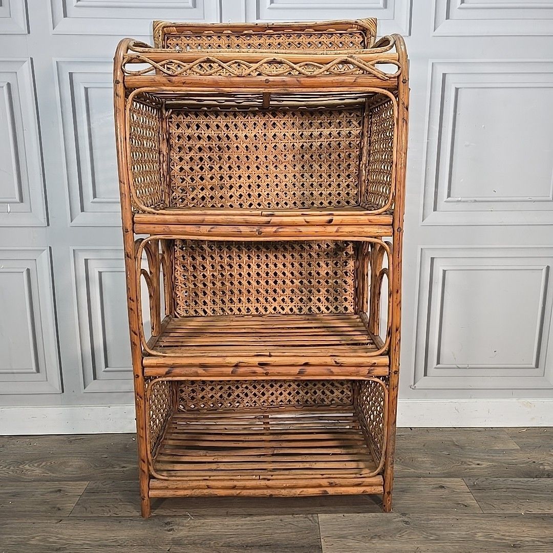 Retro Vintage Bookcase Rattan & Wicker Shelving Unit – Boho Cane Mid Century Mcm photo 290.0