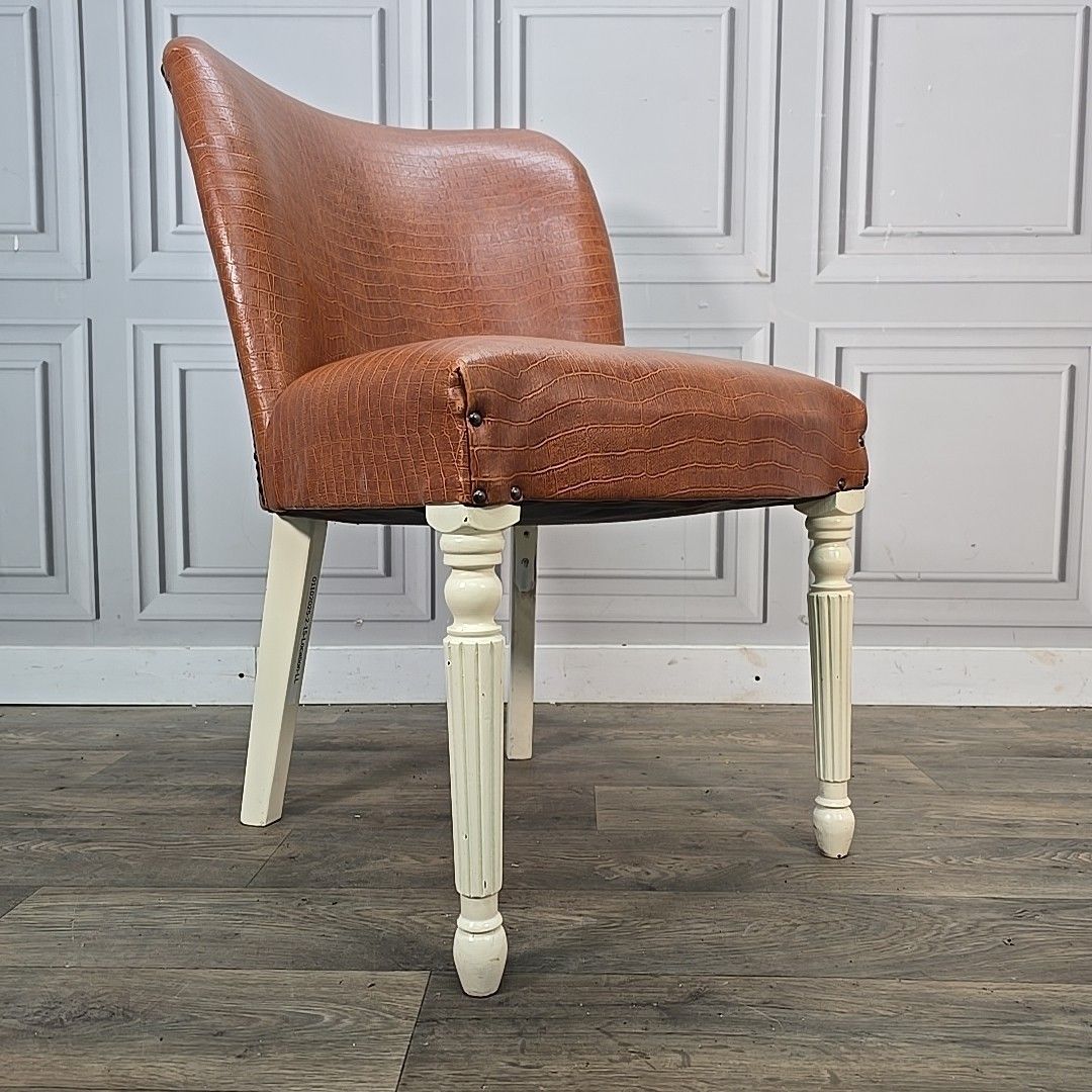 Retro Vintage Side Chair Faux Leather Upholstered – Croc Effect Vinyl Seat photo furniture