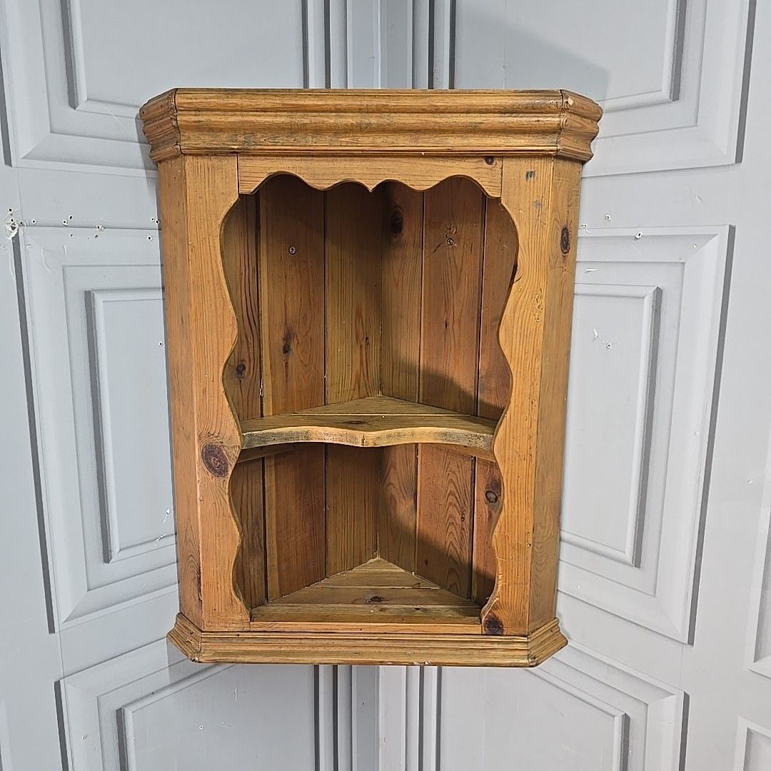 Retro Corner Wall Shelf Vintage Rustic Solid Pine – Country Kitchen Shelving photo for sale