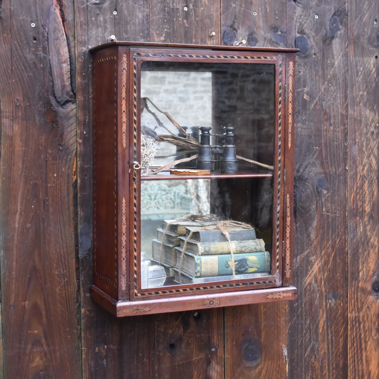 Antique Georgian French Walnut Inlaid Mirrored Bathroom Kitchen Display Cabinet photo furniture