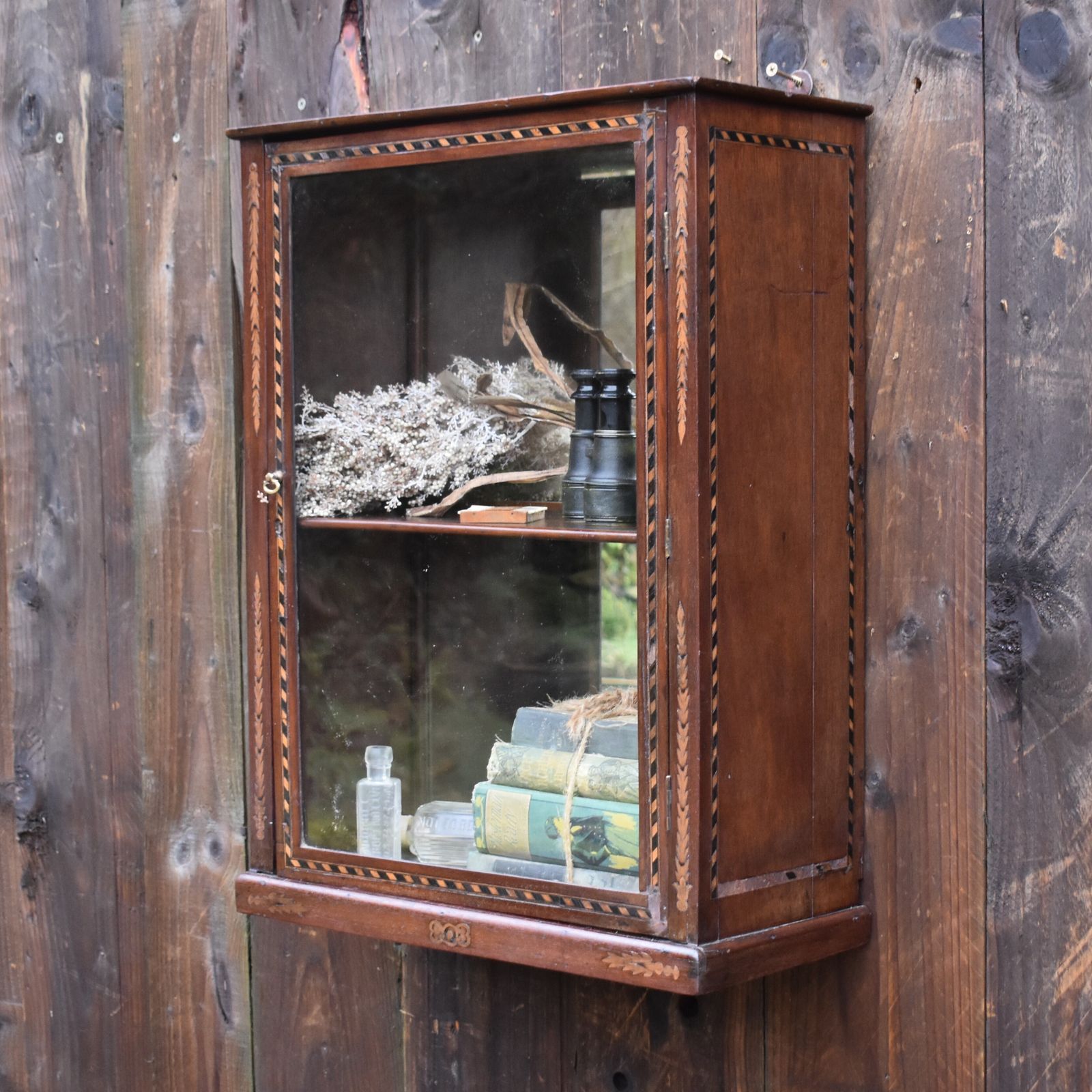 Antique Georgian French Walnut Inlaid Mirrored Bathroom Kitchen Display Cabinet photo 375.0