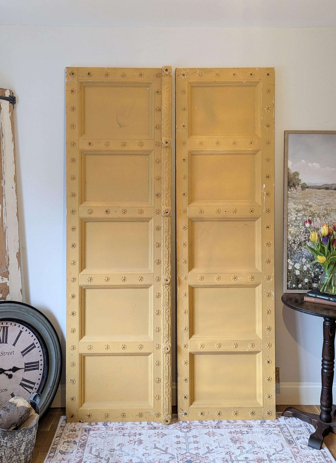 2 X Tall, Rustic, Reclaimed, Yellow Indian Doors (Sold As A Pair)