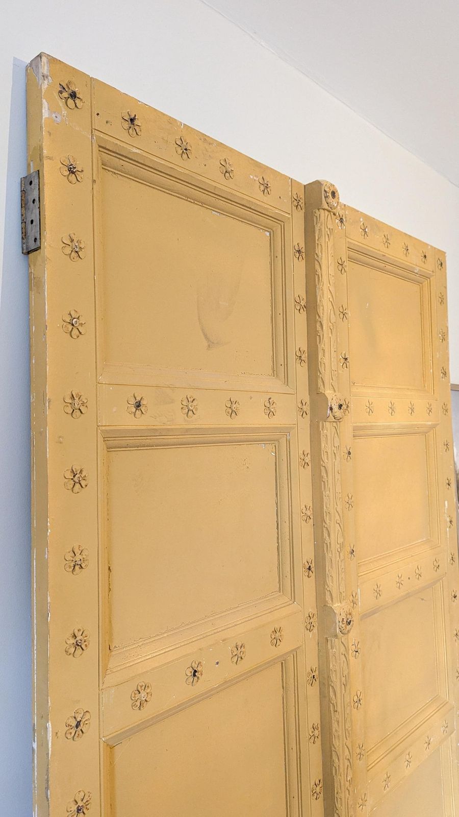2 X Tall, Rustic, Reclaimed, Yellow Indian Doors (Sold As A Pair) photo vintage