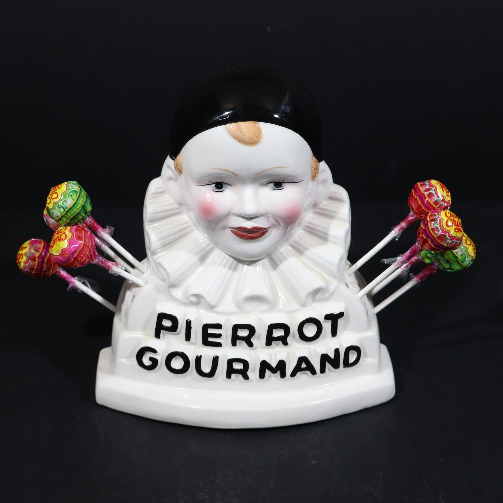 French Ceramic Pierrot Gourmand Lollipop Stand, Clown Bust, 1970s photo furniture