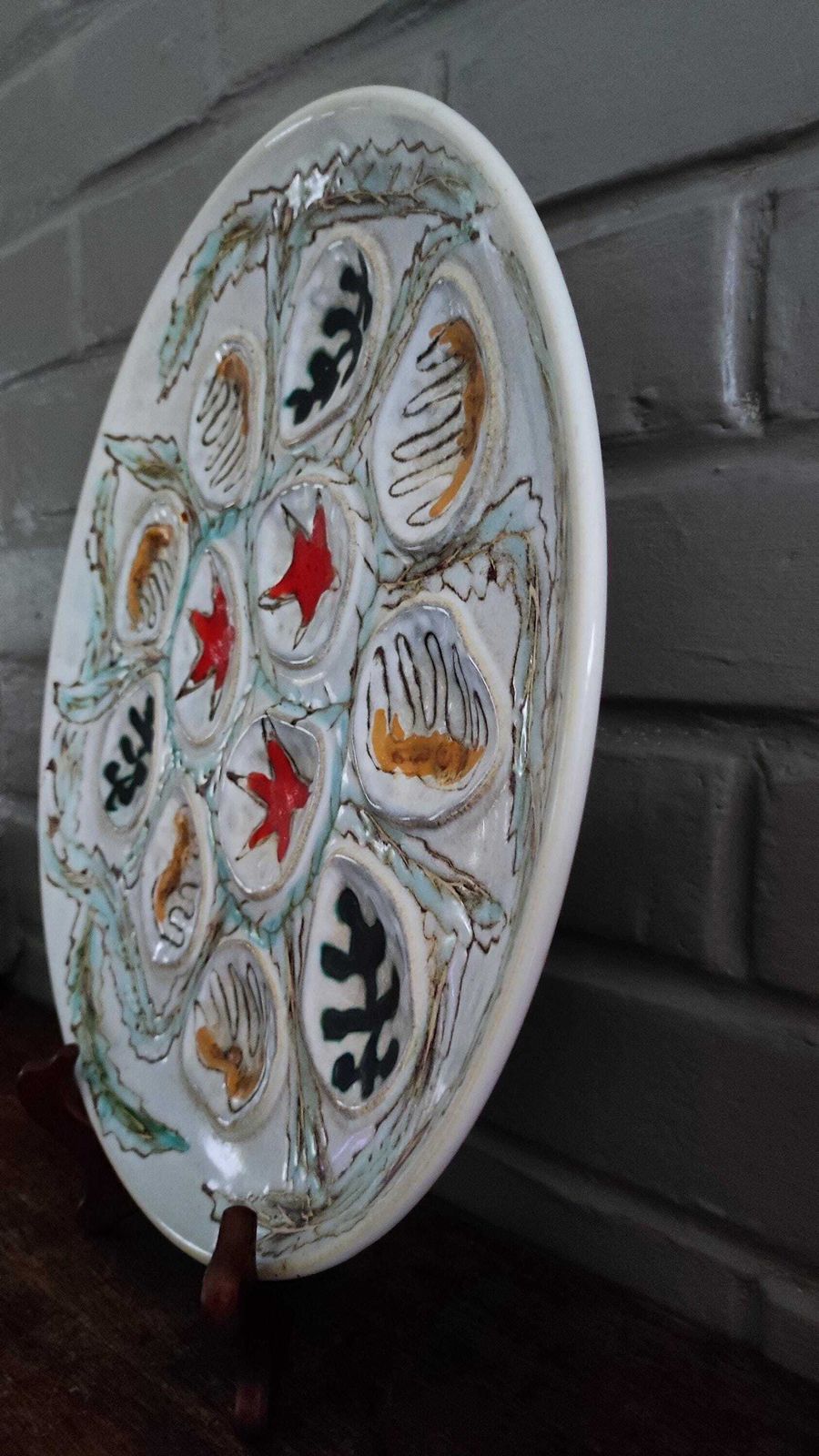 Mid Century Modern French Oyster Platter With Sea Decor In Pornic Pottery photo vintage