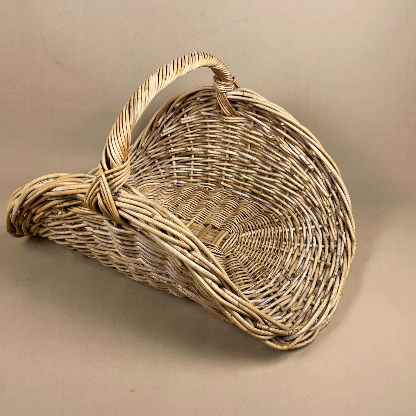 Wicker Log Basket Low Handled Rustic Firewood Flower Basket Storage Home Decor Woven Willow Farmhouse Country Basket photo for sale