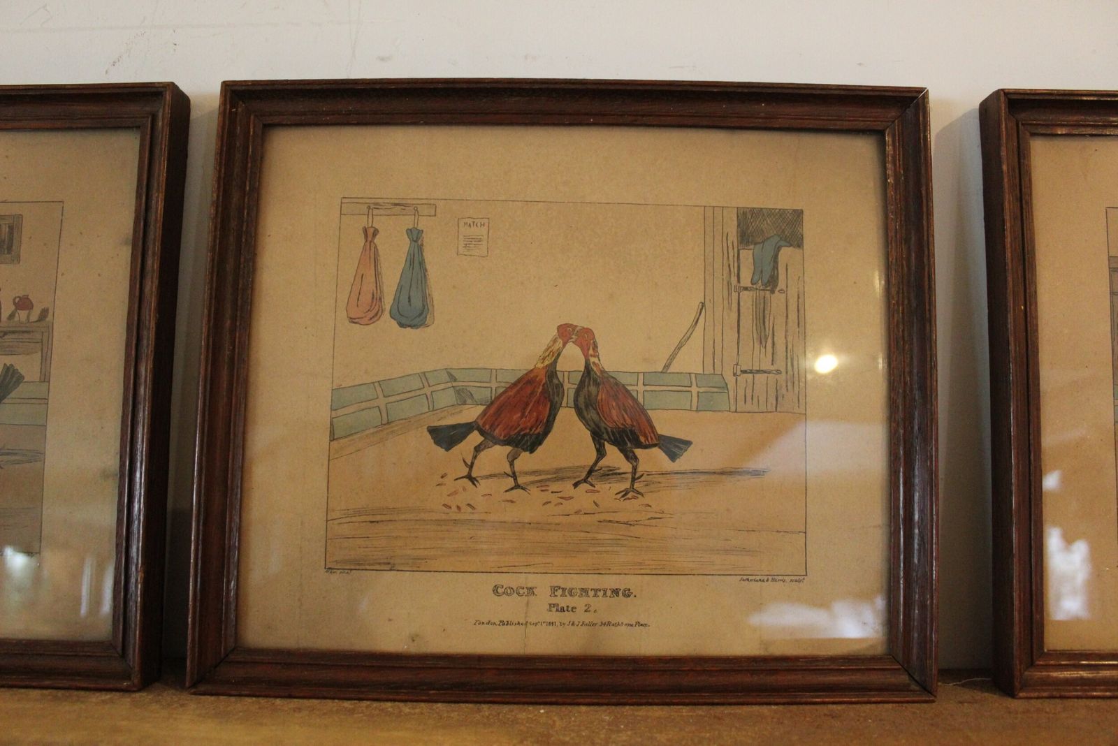 Rare Victorian Cock Fighting Prints Complete Set Of 4 Alken D1841 photo for sale