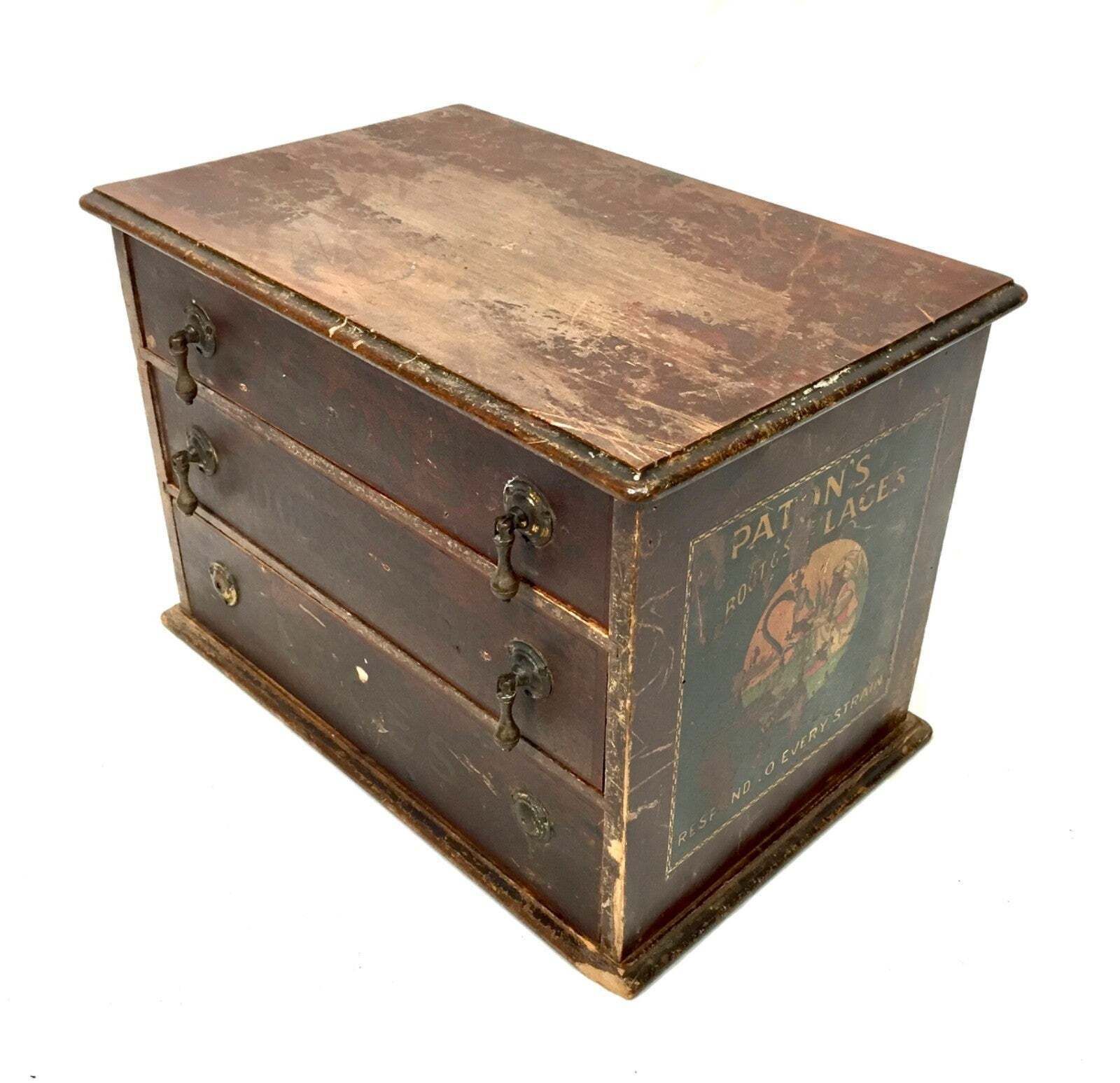 Antique Advertising Paton's Laces Haberdashery Shop Counter Drawers Cabinet