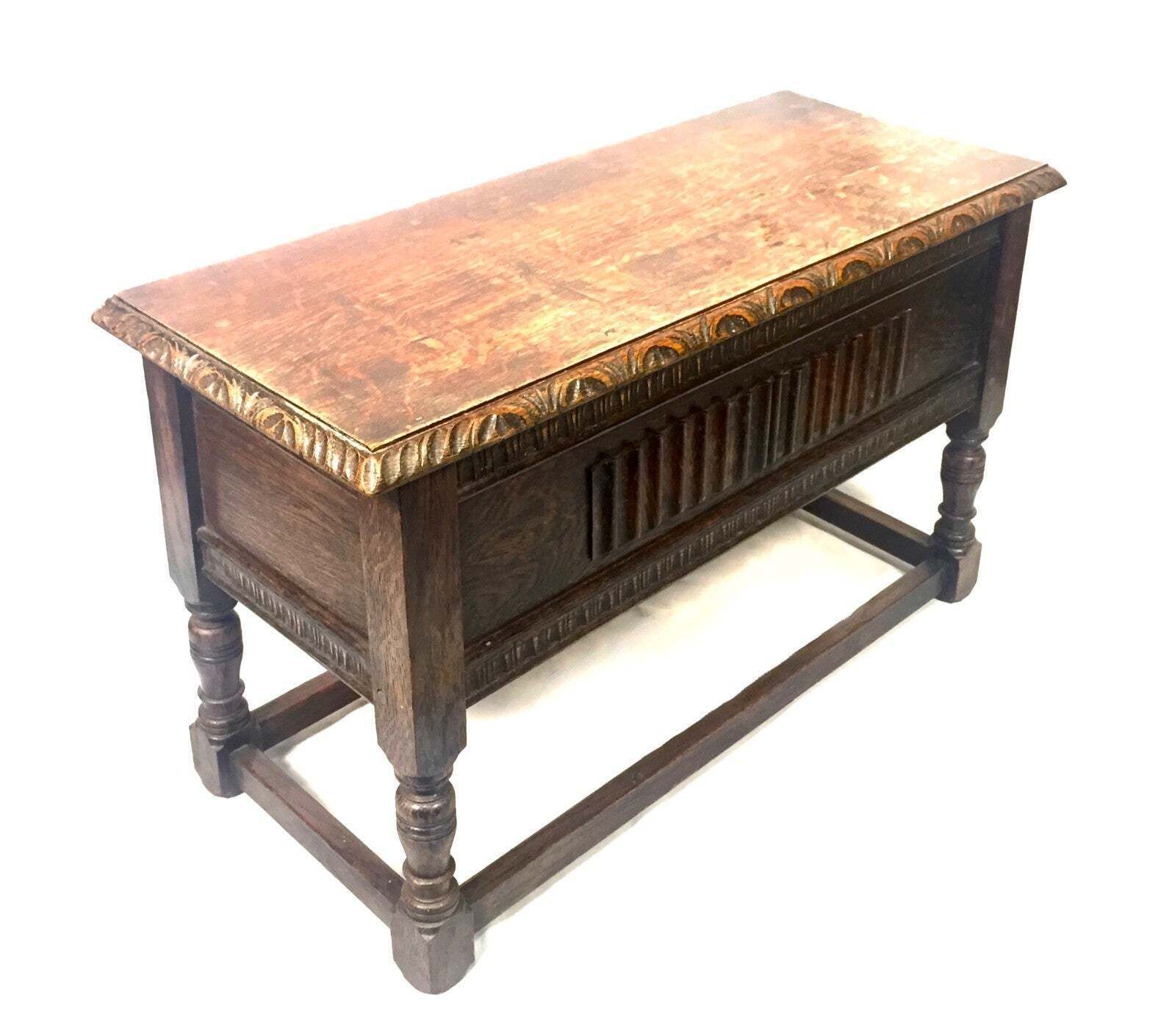 Antique Wooden Oak Carved Blanket Box / Coffer On Legs Arts & Crafts C.1930