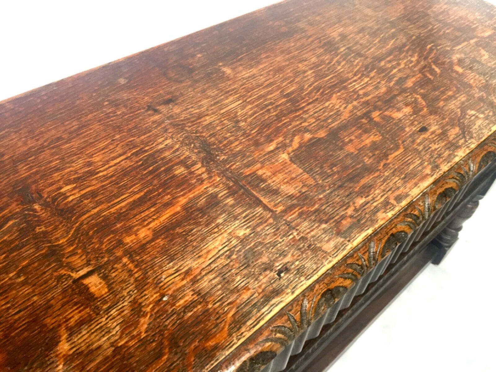 Antique Wooden Oak Carved Blanket Box / Coffer On Legs Arts & Crafts C.1930 photo vinterior