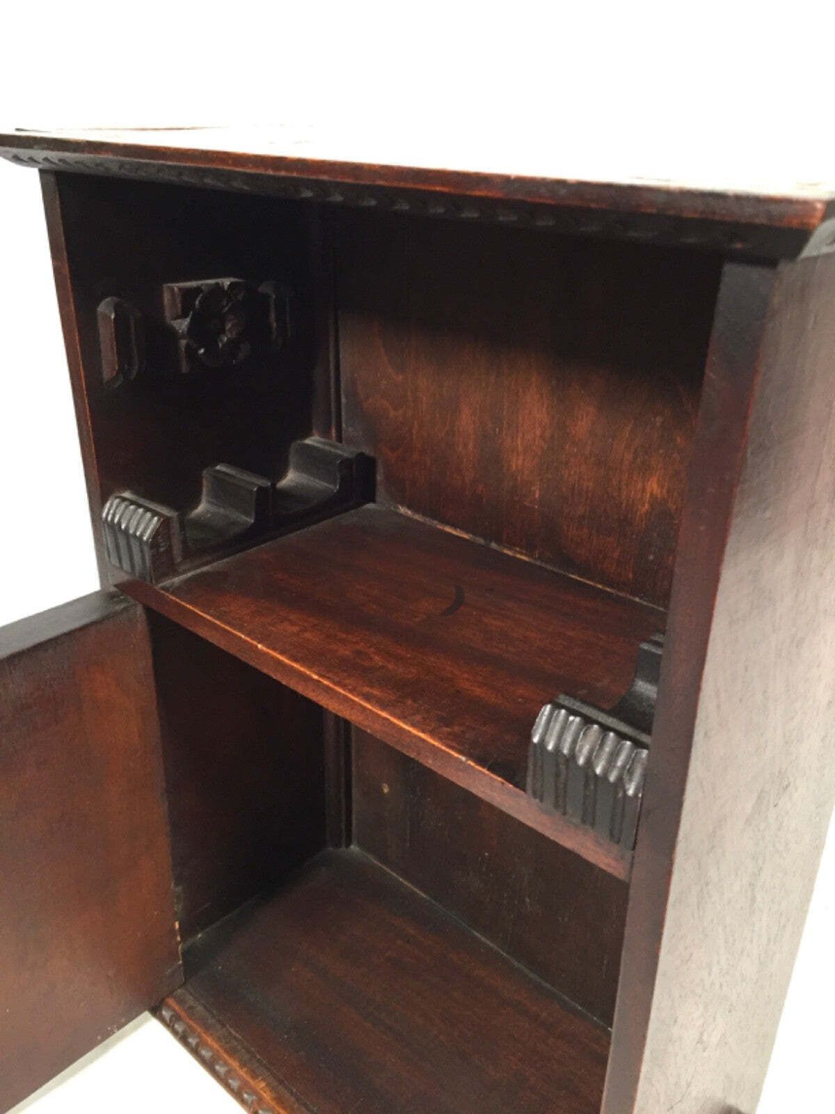 Antique 1920s Wooden Hand Carved Smokers Cabinet / Cupboard / Box With Key photo buy