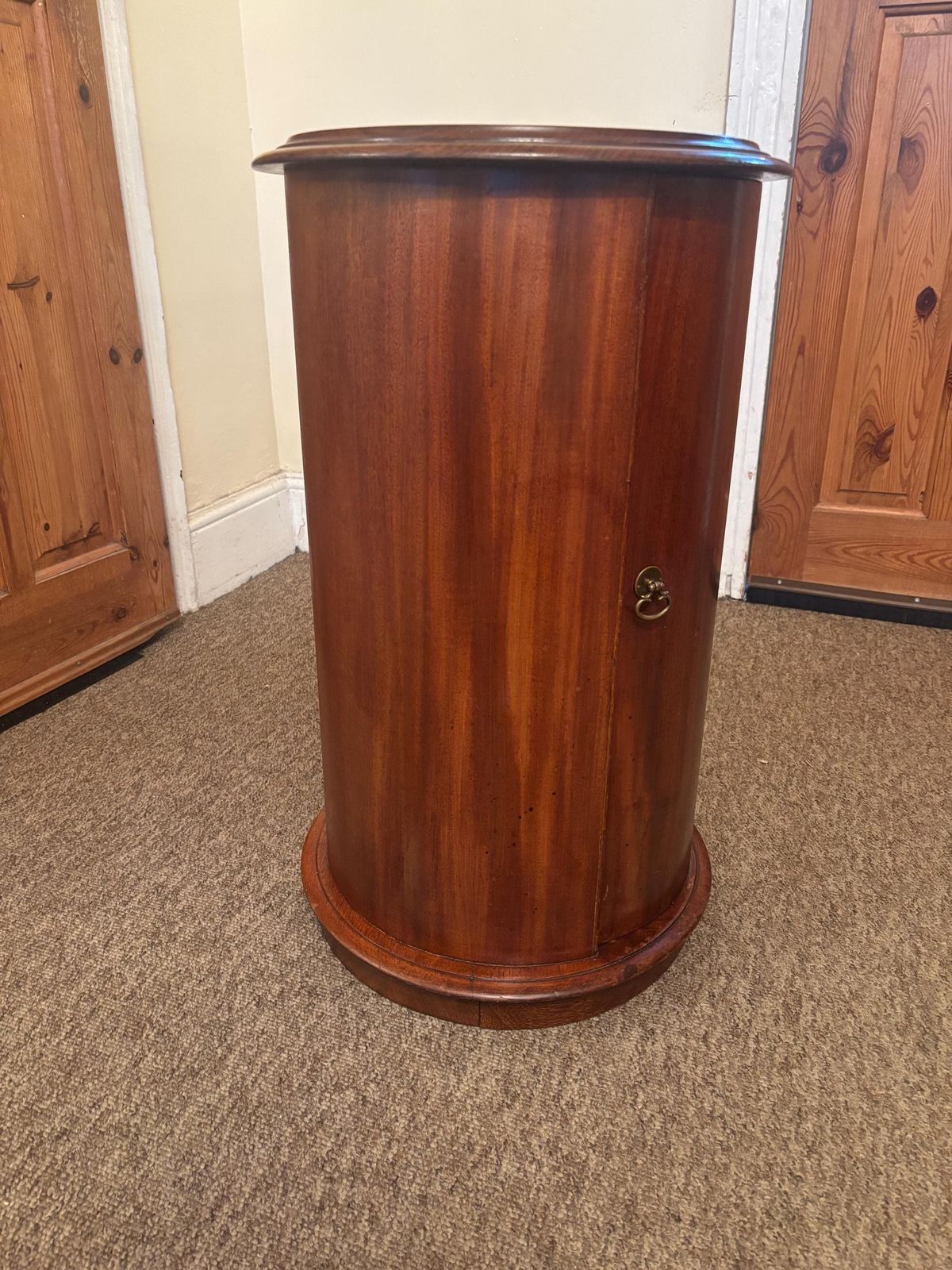 Antique Victorian Solid Mahogany Cylindrical Pot Bedside Cupboard Marble Top photo Furniture