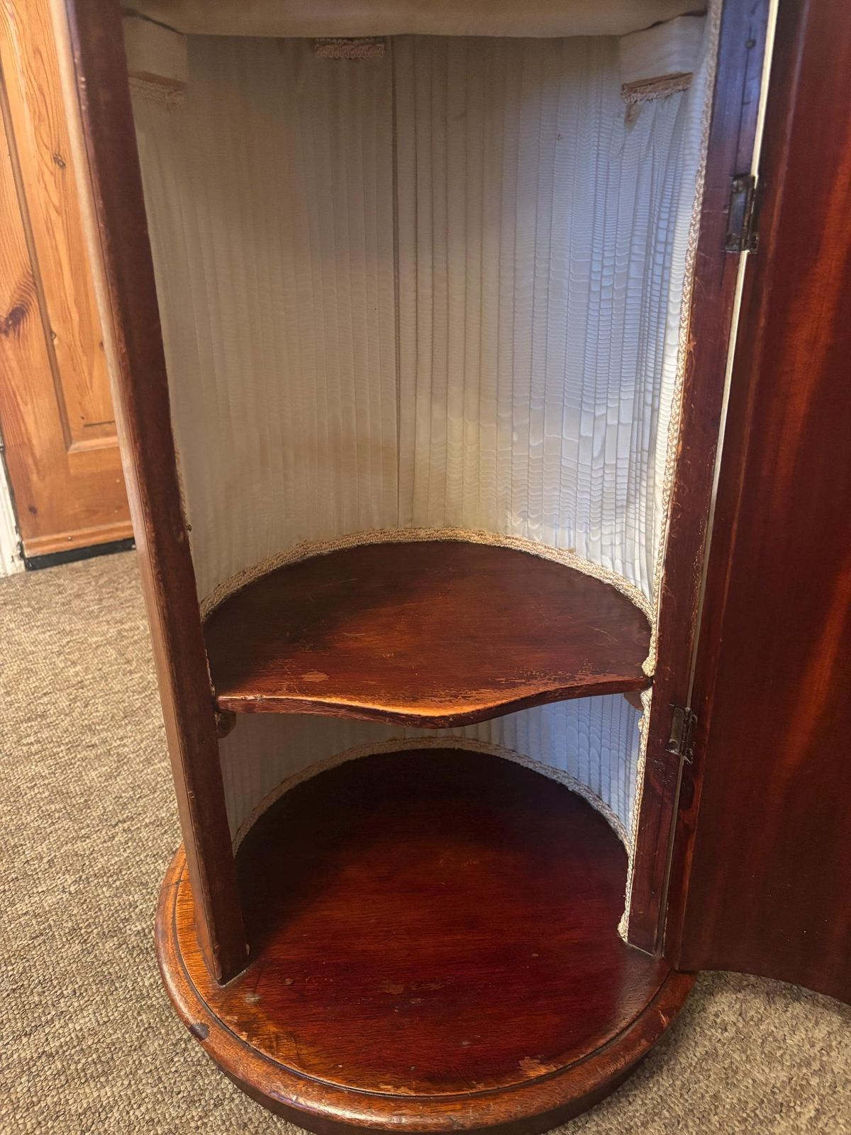 Antique Victorian Solid Mahogany Cylindrical Pot Bedside Cupboard Marble Top photo vinterior