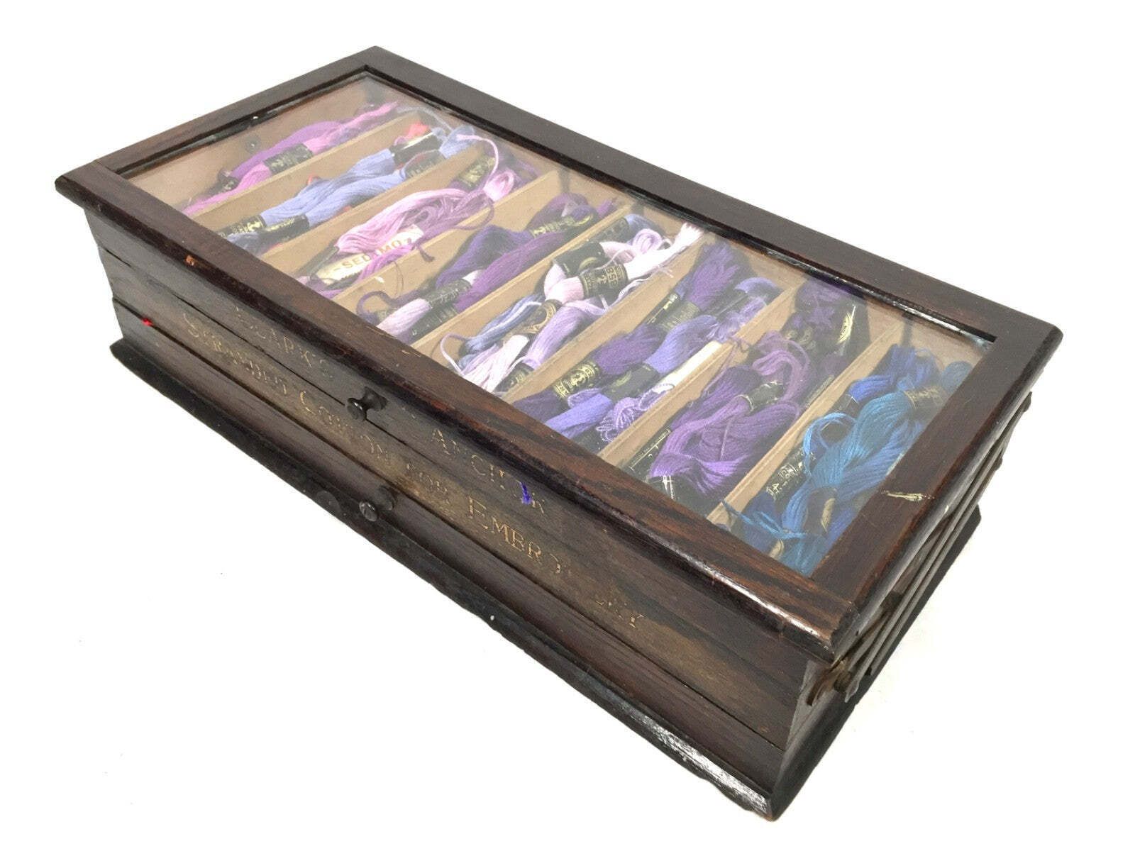 Antique Haberdashery Shop Display Clark's Anchor Cotton Cantilever Sewing Box photo for sale