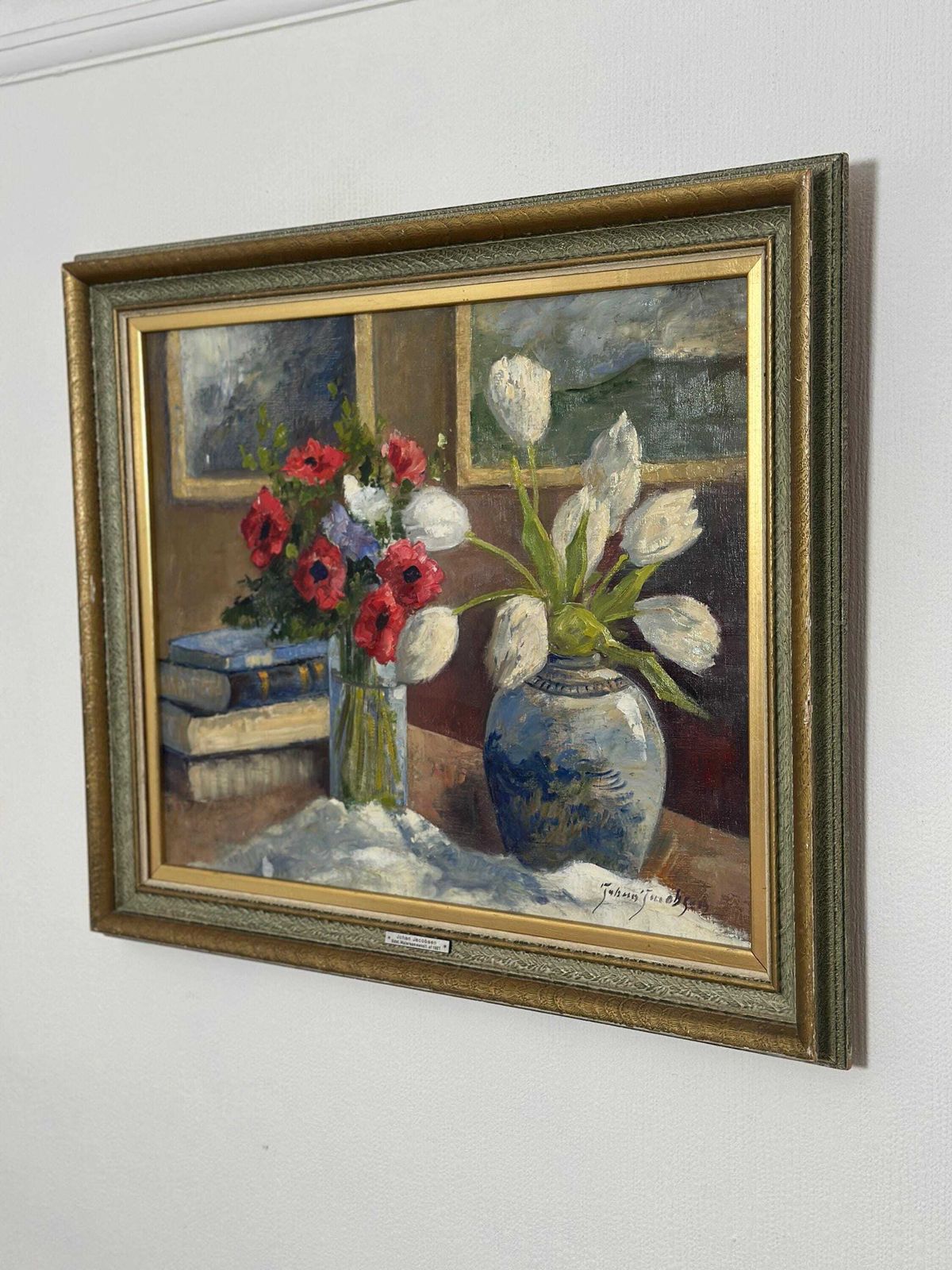Original Early Century Swedish Oil On Canvas – "Tulips And Poppies" By Johan Jacobsson – Vintage & Framed 68 × 80 Cm (26.8" × 31.5") photo Art