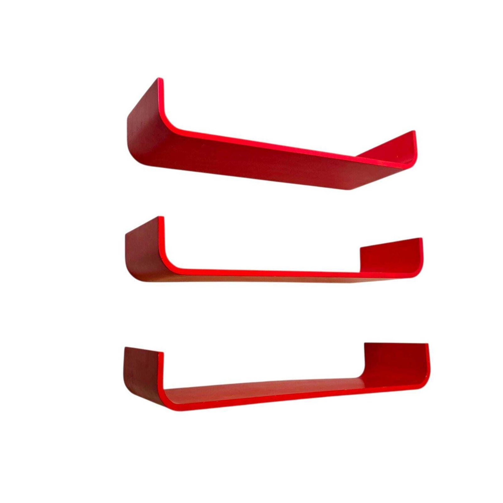 Vintage Post Modern Red Wooden Curved Wall Shelve