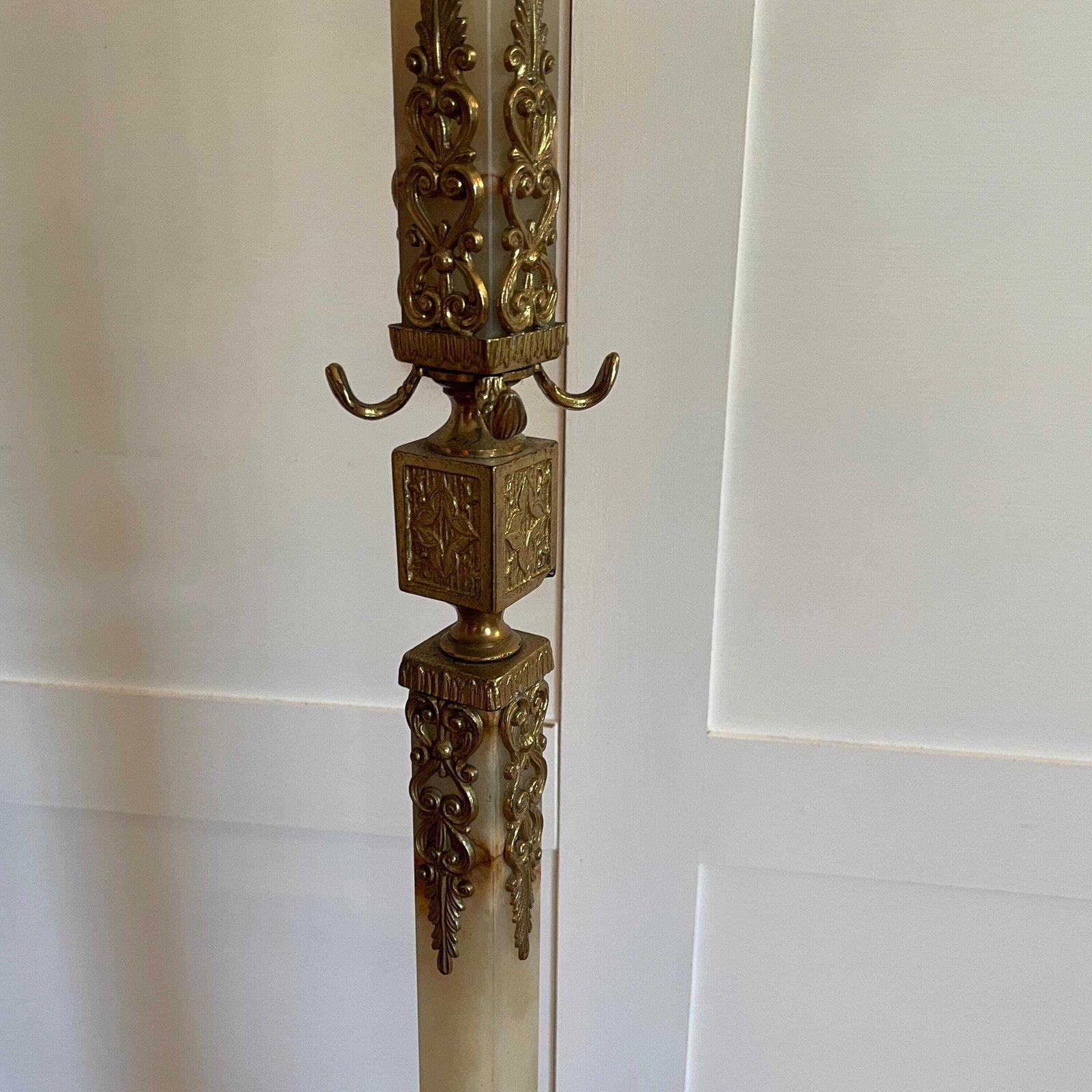 Italian Hollywood Regency Style Hall Tree Stand Standing Coat Hat Rack Marble Onyx Brass Entryway Decor Mid Century C.1960s photo 1150.0