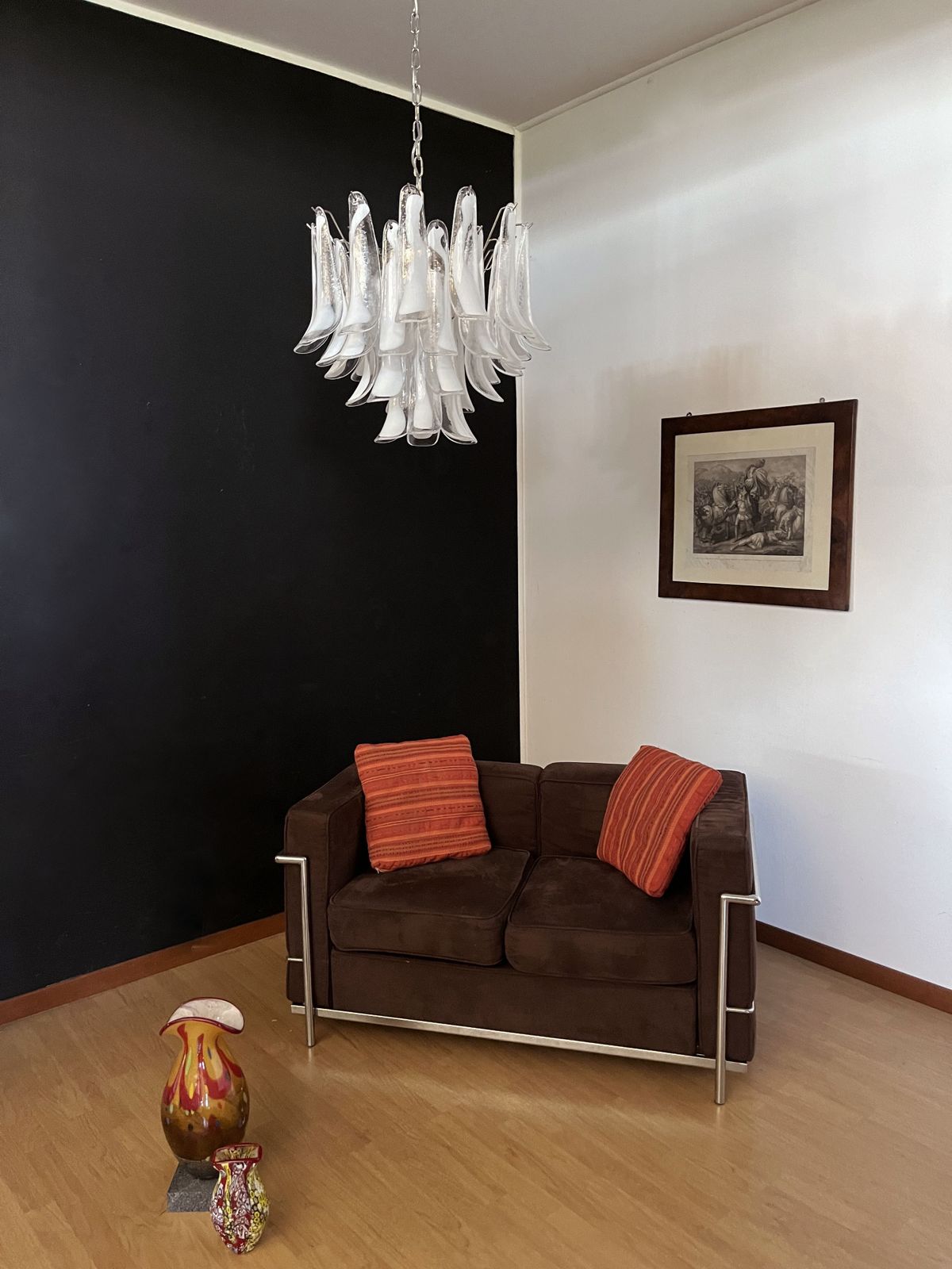 Italian Vintage Murano Chandelier   Mazzega   36 Lattimo Glass Petals photo for sale