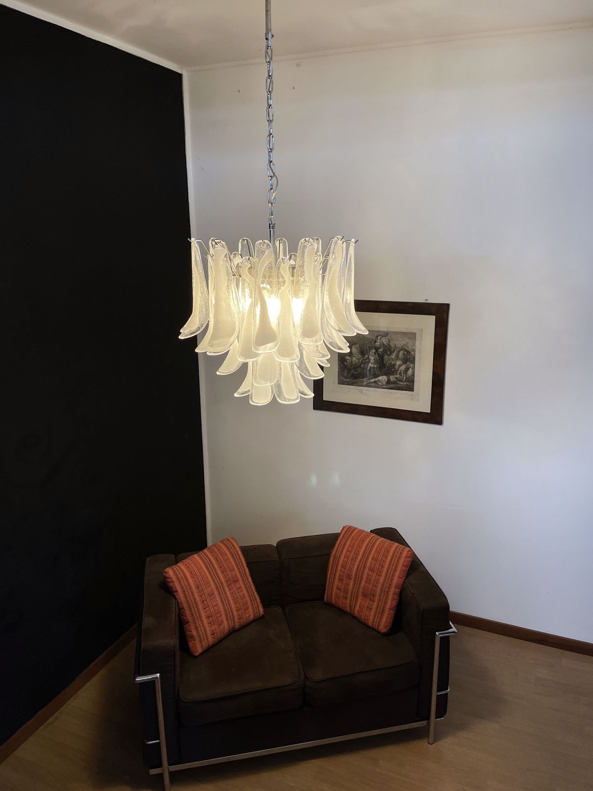 Italian Vintage Murano Chandelier   Mazzega   36 Lattimo Glass Petals photo vintage