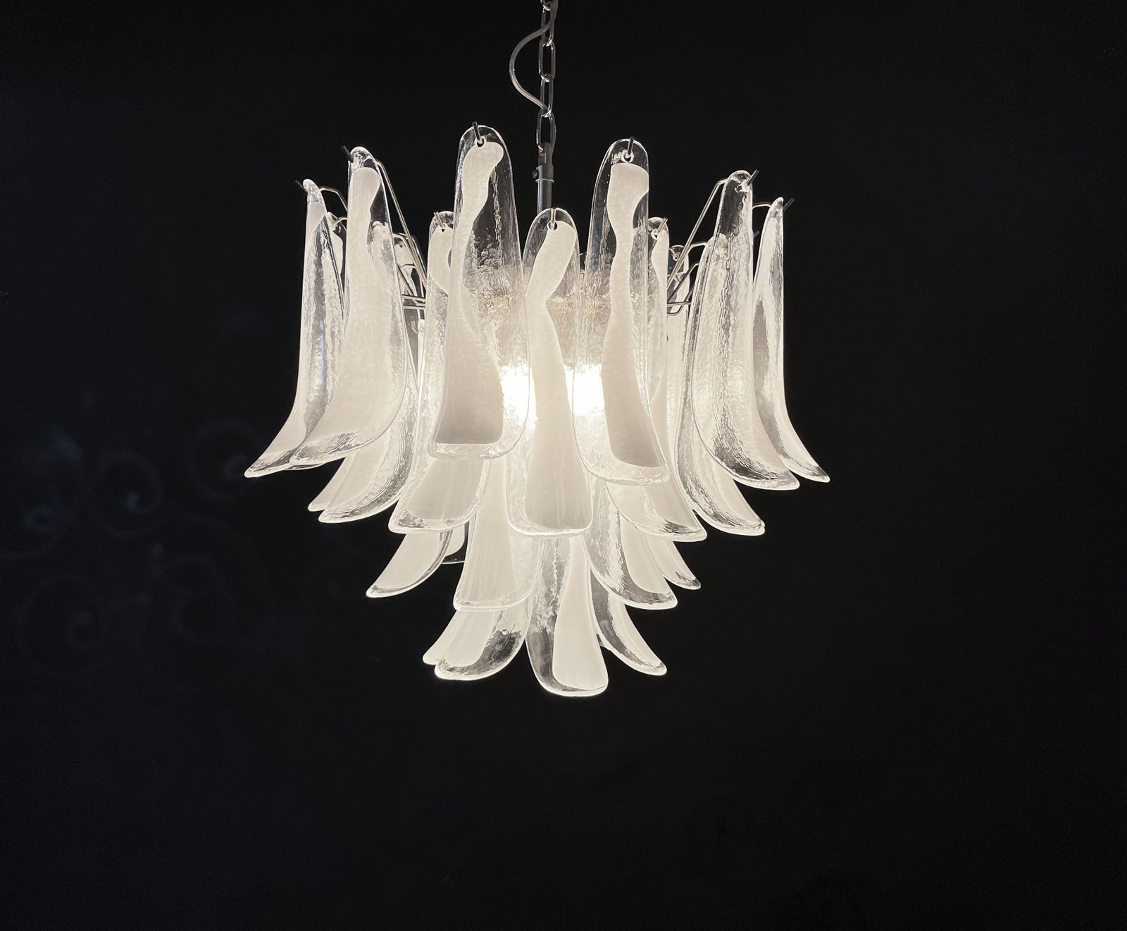 photo for sale Italian Vintage Murano Chandelier   Mazzega   36 Lattimo Glass Petals