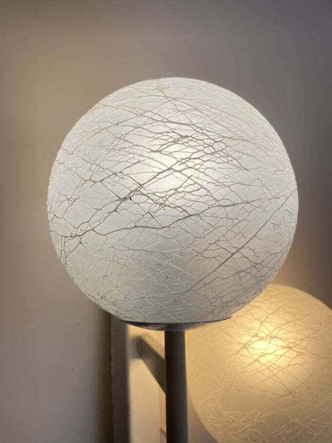 Mid Century Modern Double Globe Wall Sconce With Crackle Opaline Glass, Swiss 1960s photo buy