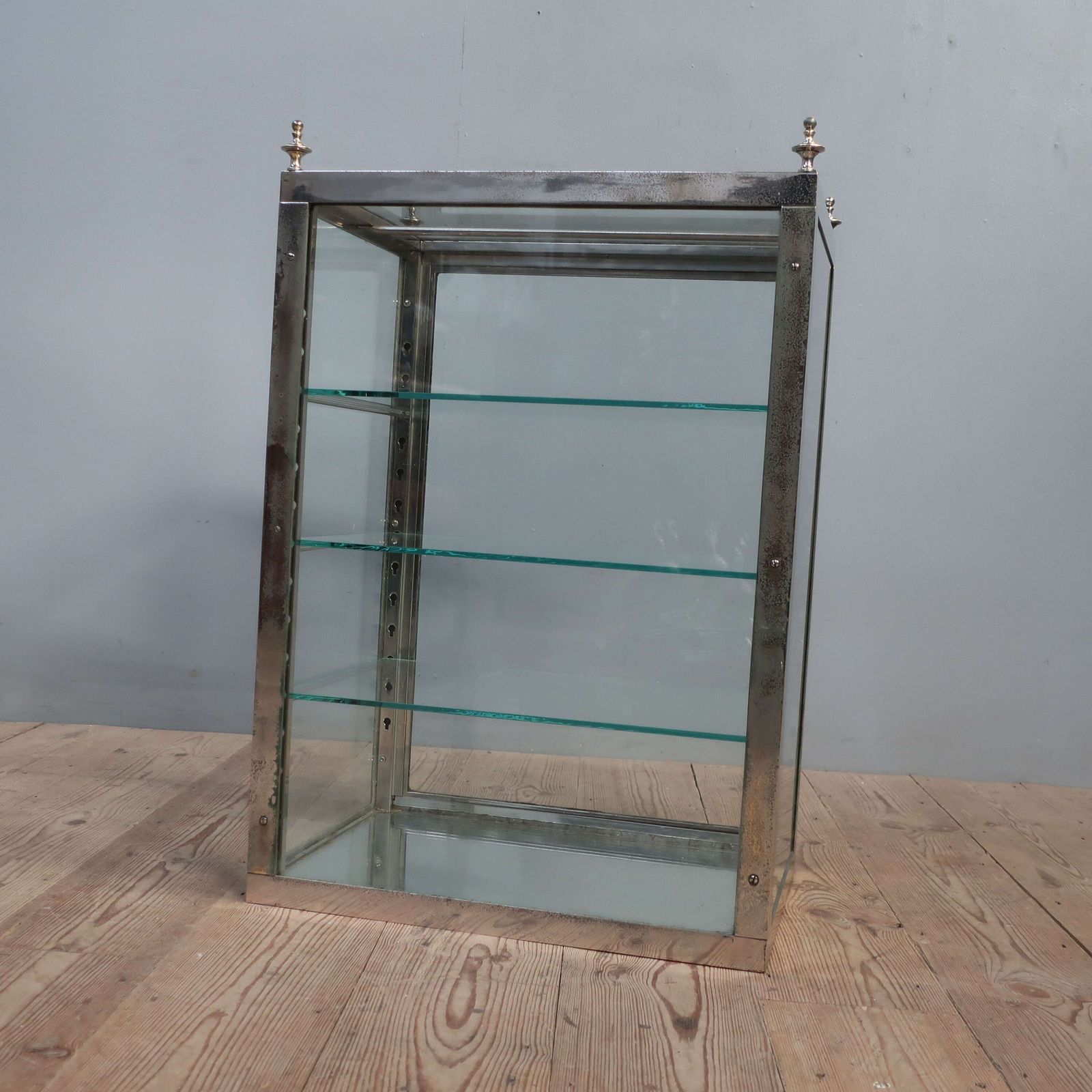 photo buy French Nickel On Brass Glazed Vitrine Cabinet