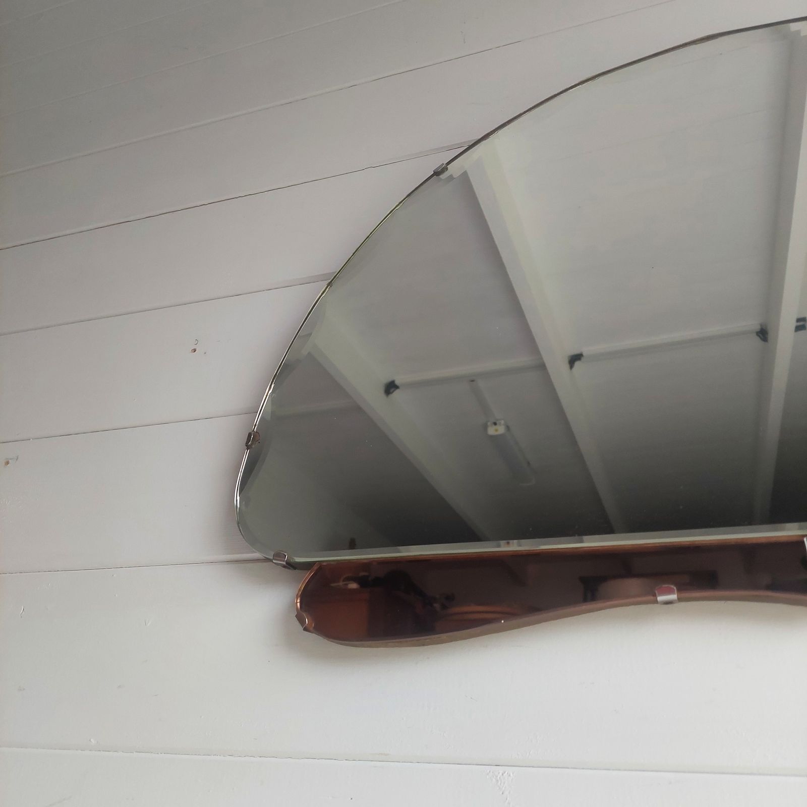 photo vinterior Art Deco Wall Mirror Eclectic Beveled Peach Coloured Glass Panels Original Backing Chain C1920s 30s