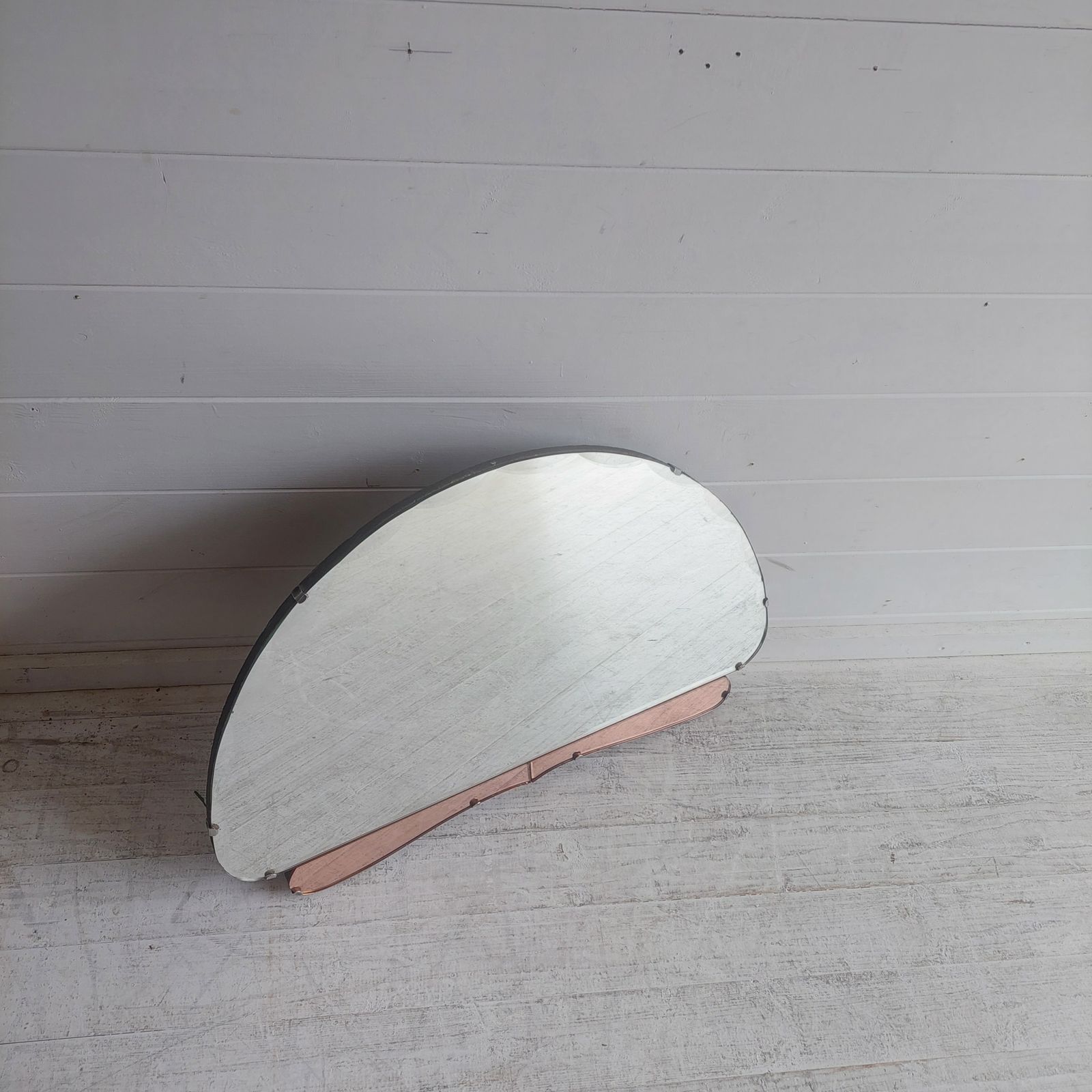 photo for sale Art Deco Wall Mirror Eclectic Beveled Peach Coloured Glass Panels Original Backing Chain C1920s 30s