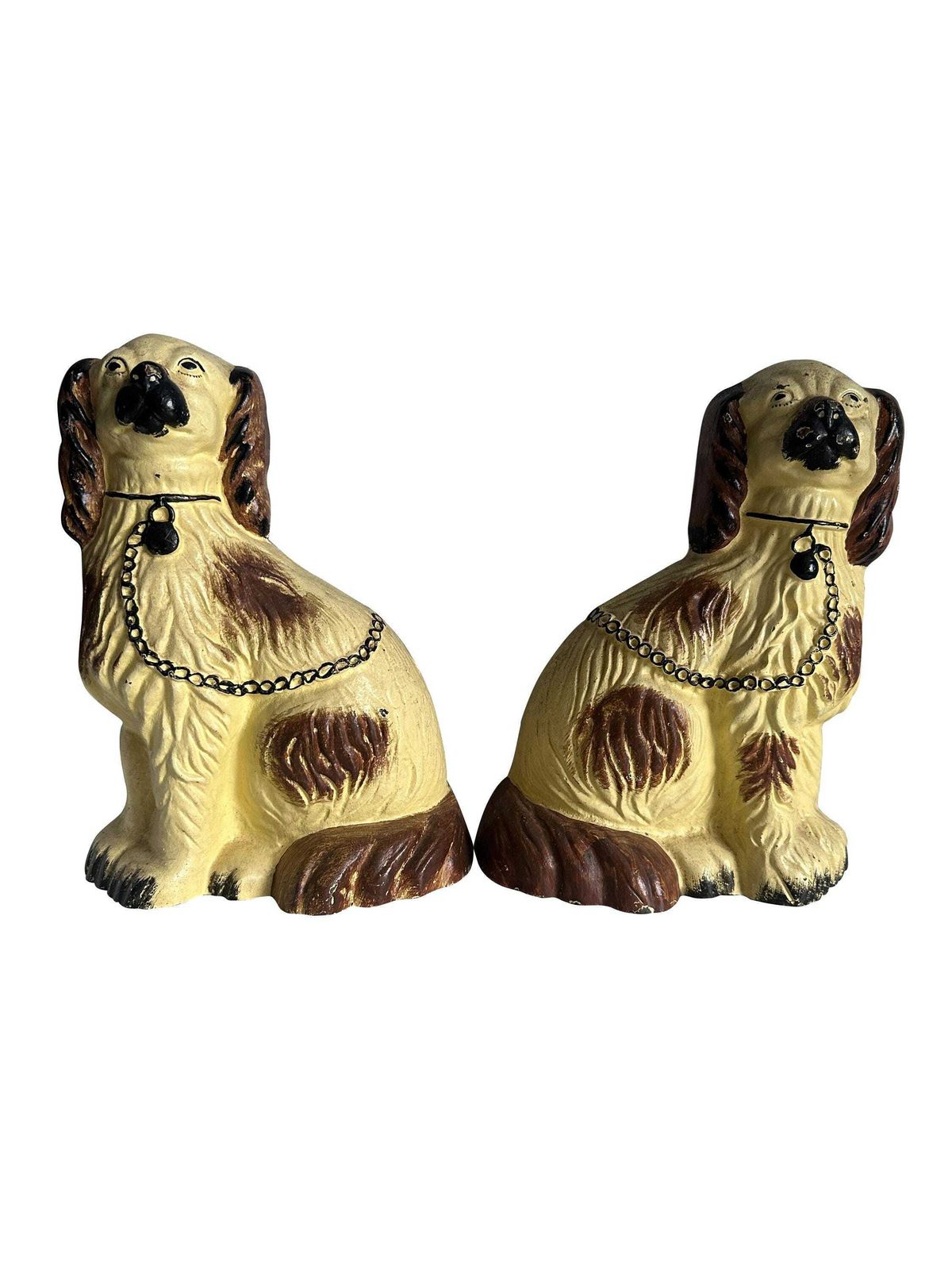 Victorian Pair Of Cast Iron Fireside Dogs / Doorstops   English Hand Painted Late 19th Century photo for sale